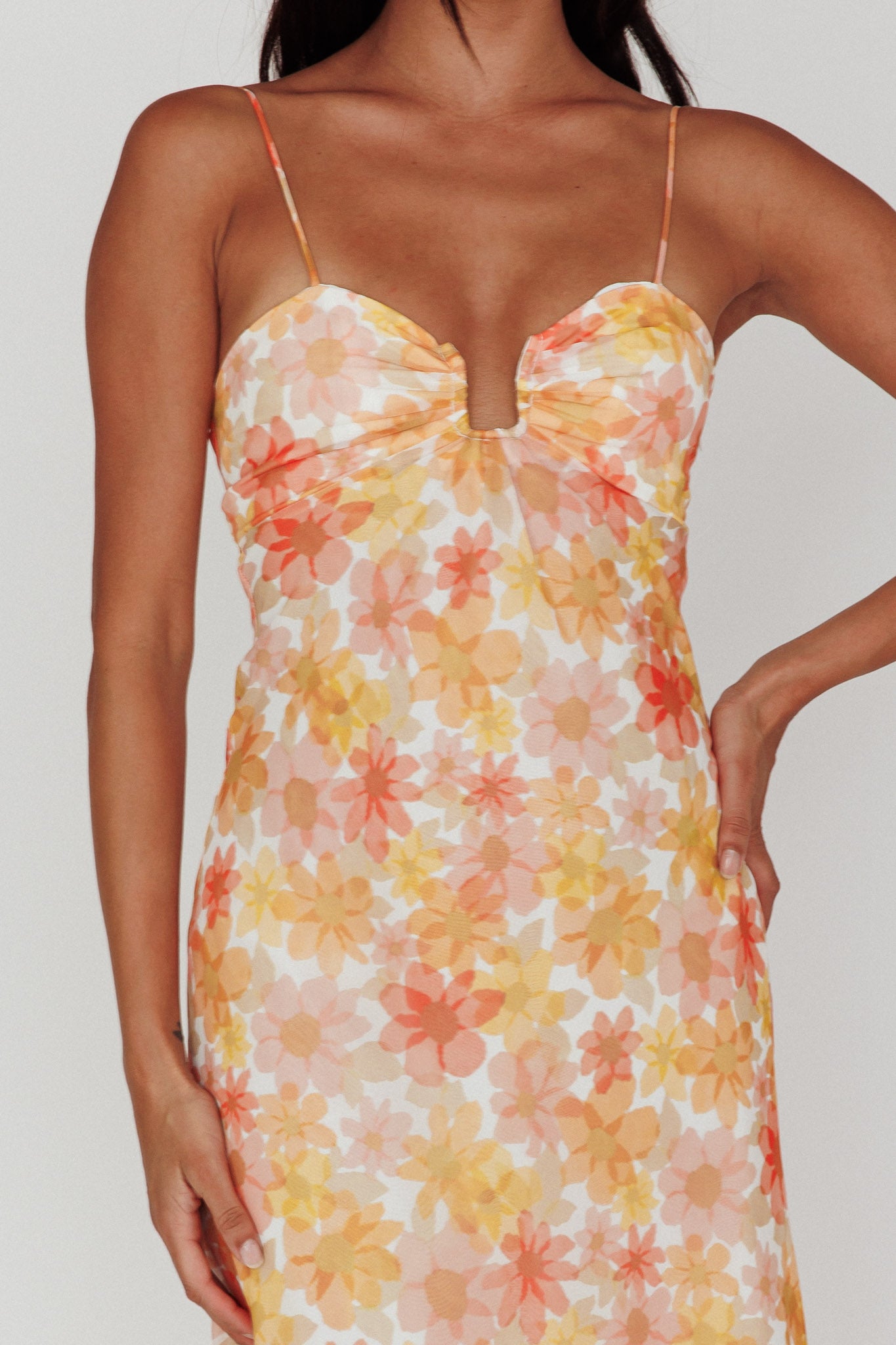 Arika Twist Back Midi Dress Floral Yellow-Fable Dress