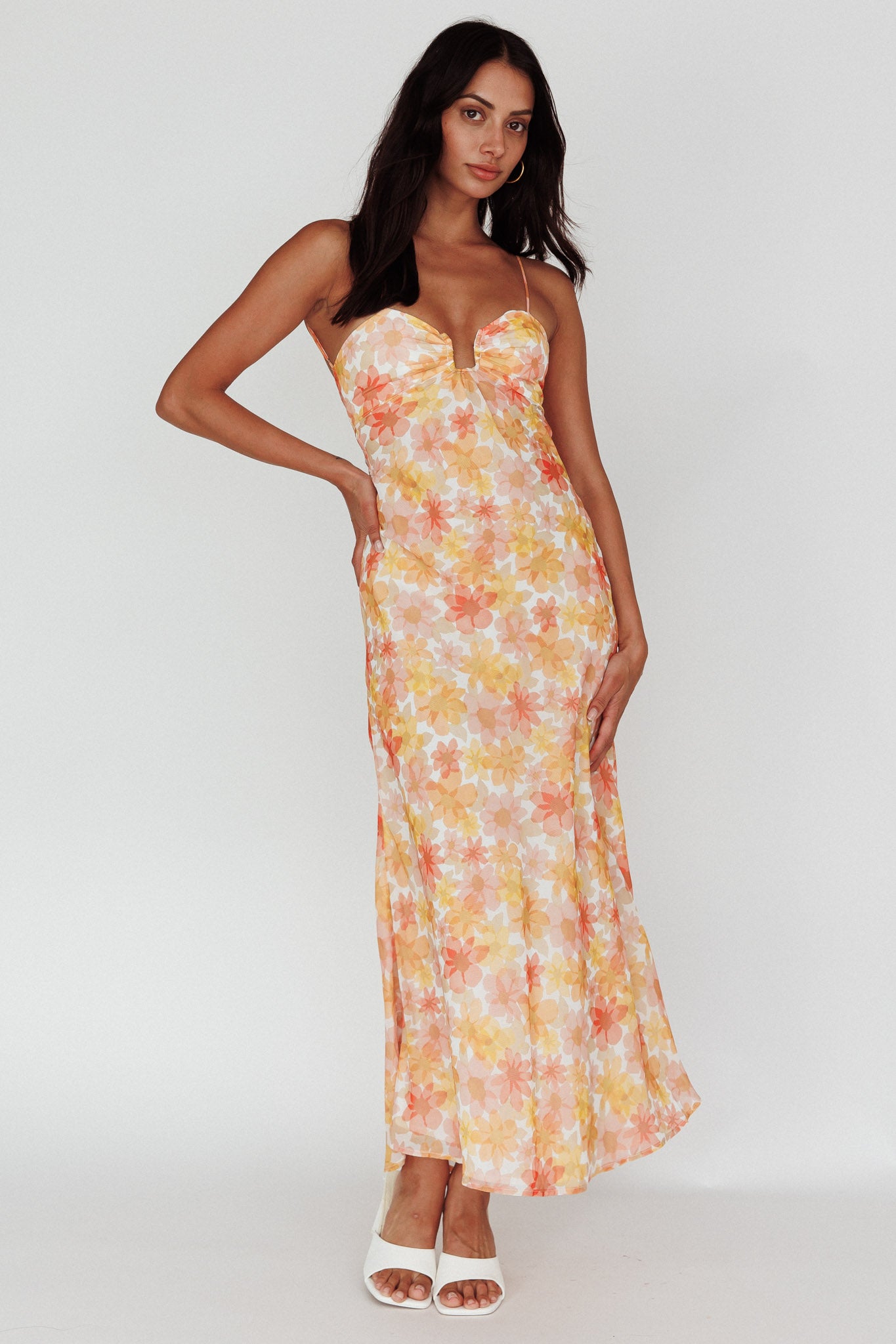 Arika Twist Back Midi Dress Floral Yellow-Fable Dress