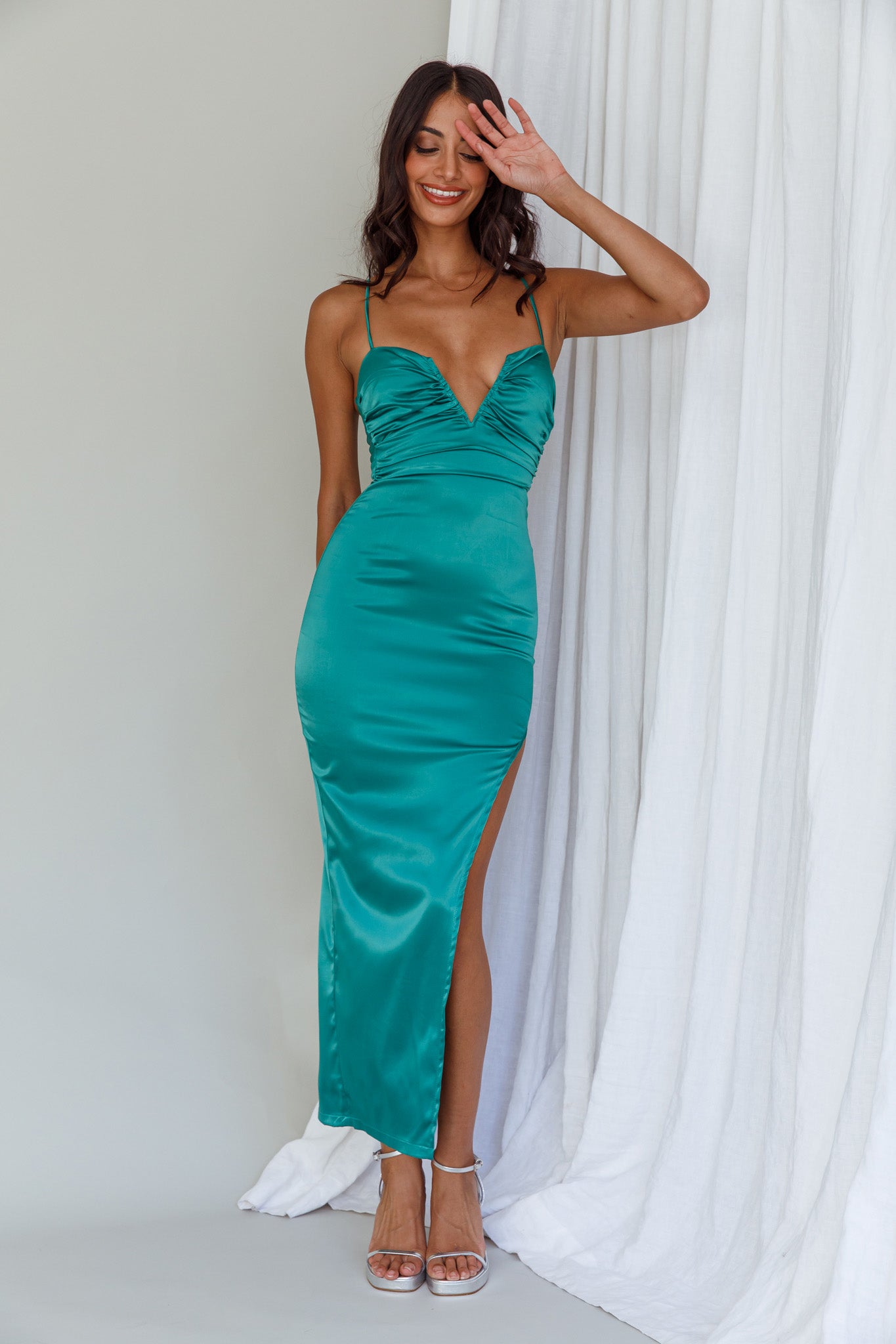 Dancing In September Thigh Split Dress Green-Fable Dress