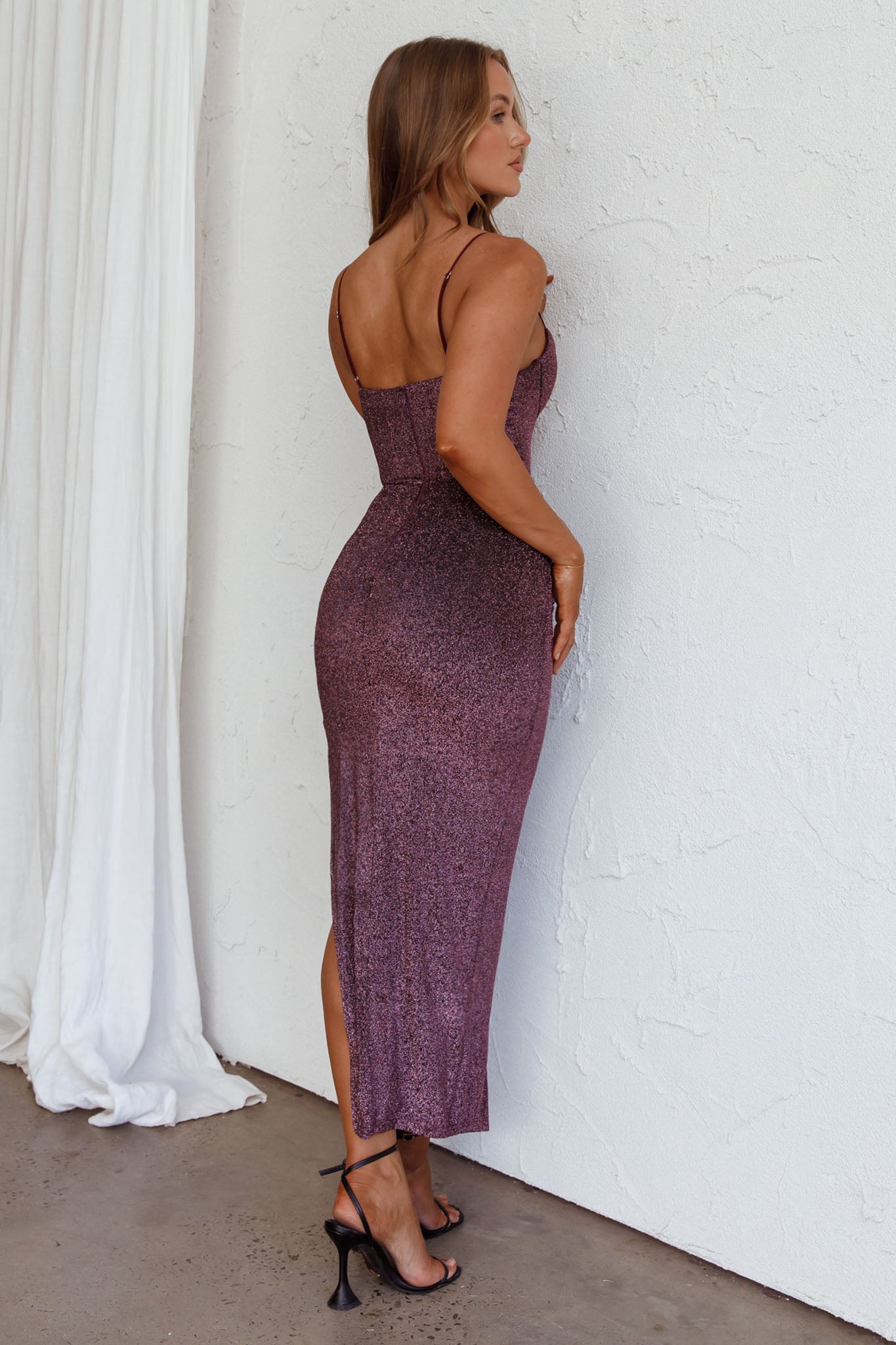 Silver Screen Queen Thigh Split Maxi Dress Purple-Fable Dress