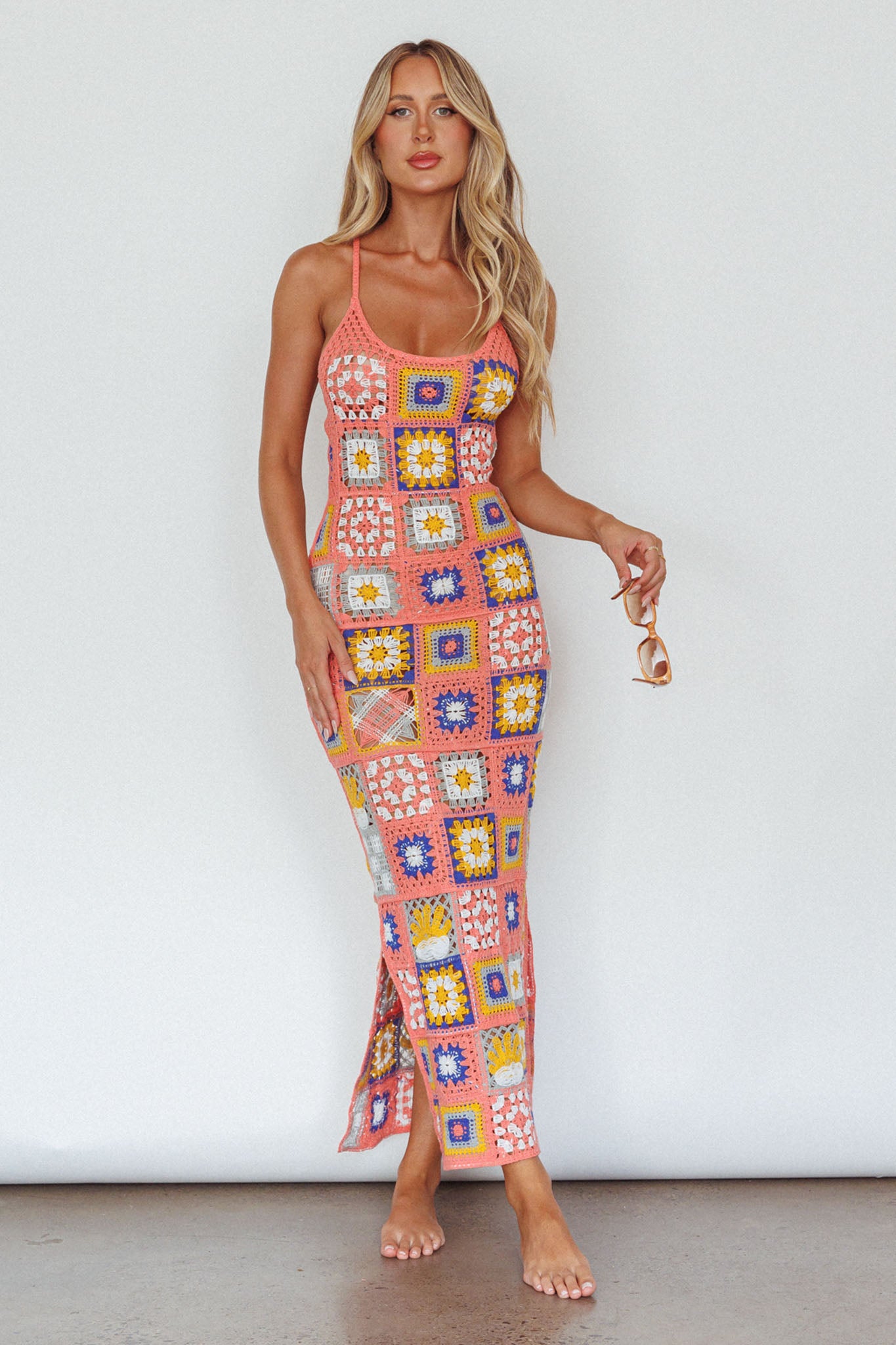 Bali Babe Crochet Maxi Dress Pink Multi-Fable Dress