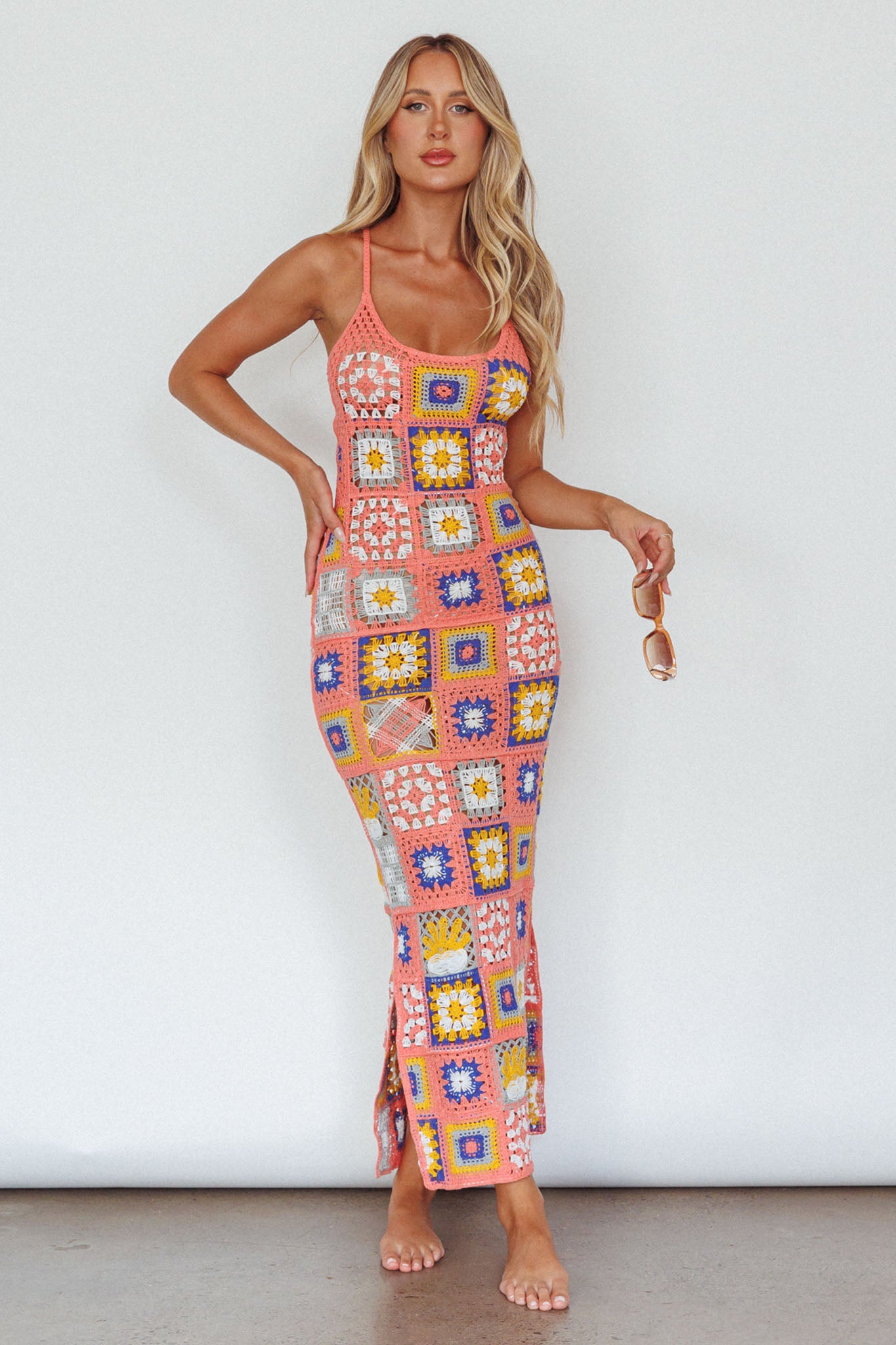 Bali Babe Crochet Maxi Dress Pink Multi-Fable Dress