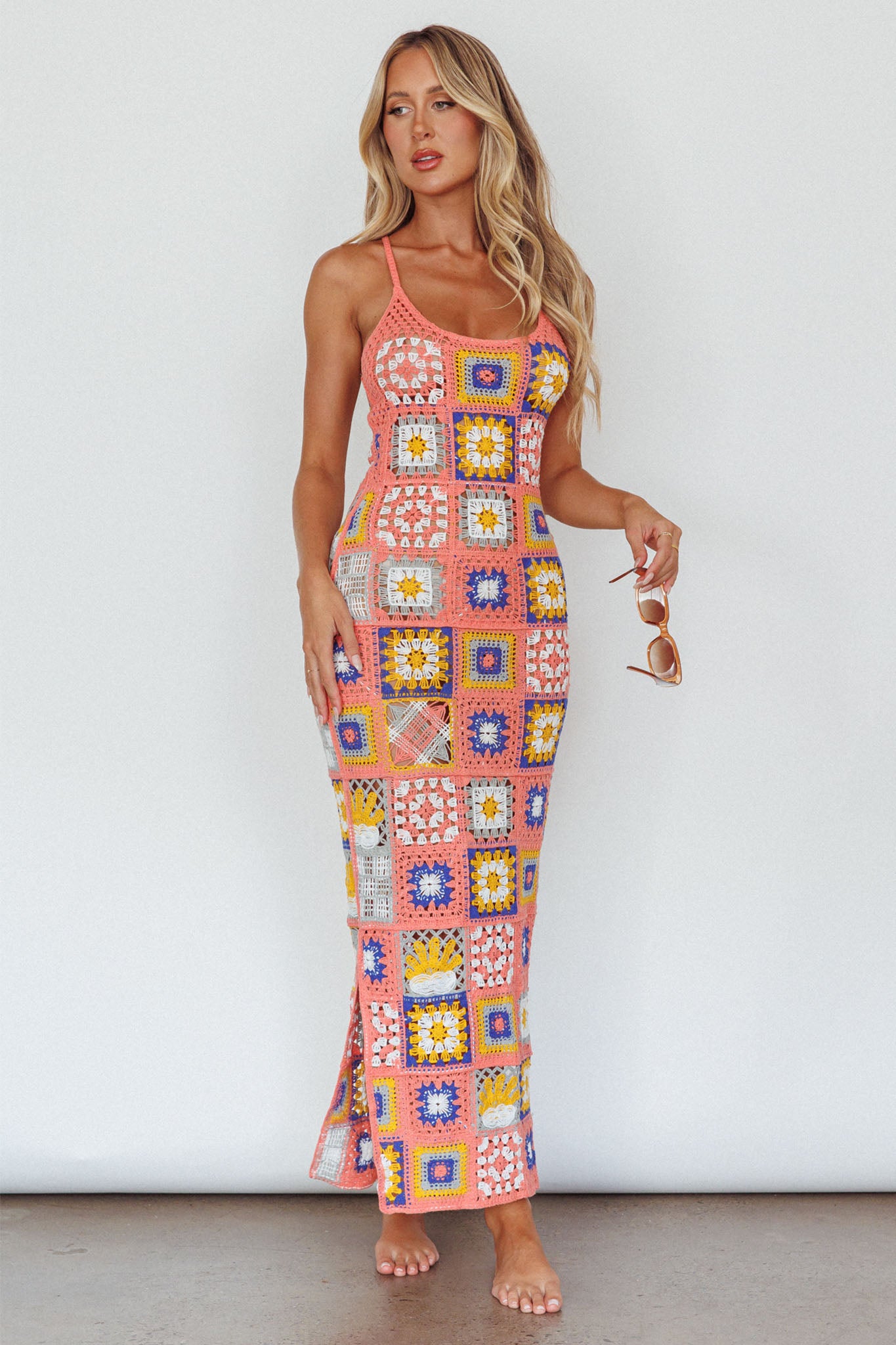 Bali Babe Crochet Maxi Dress Pink Multi-Fable Dress