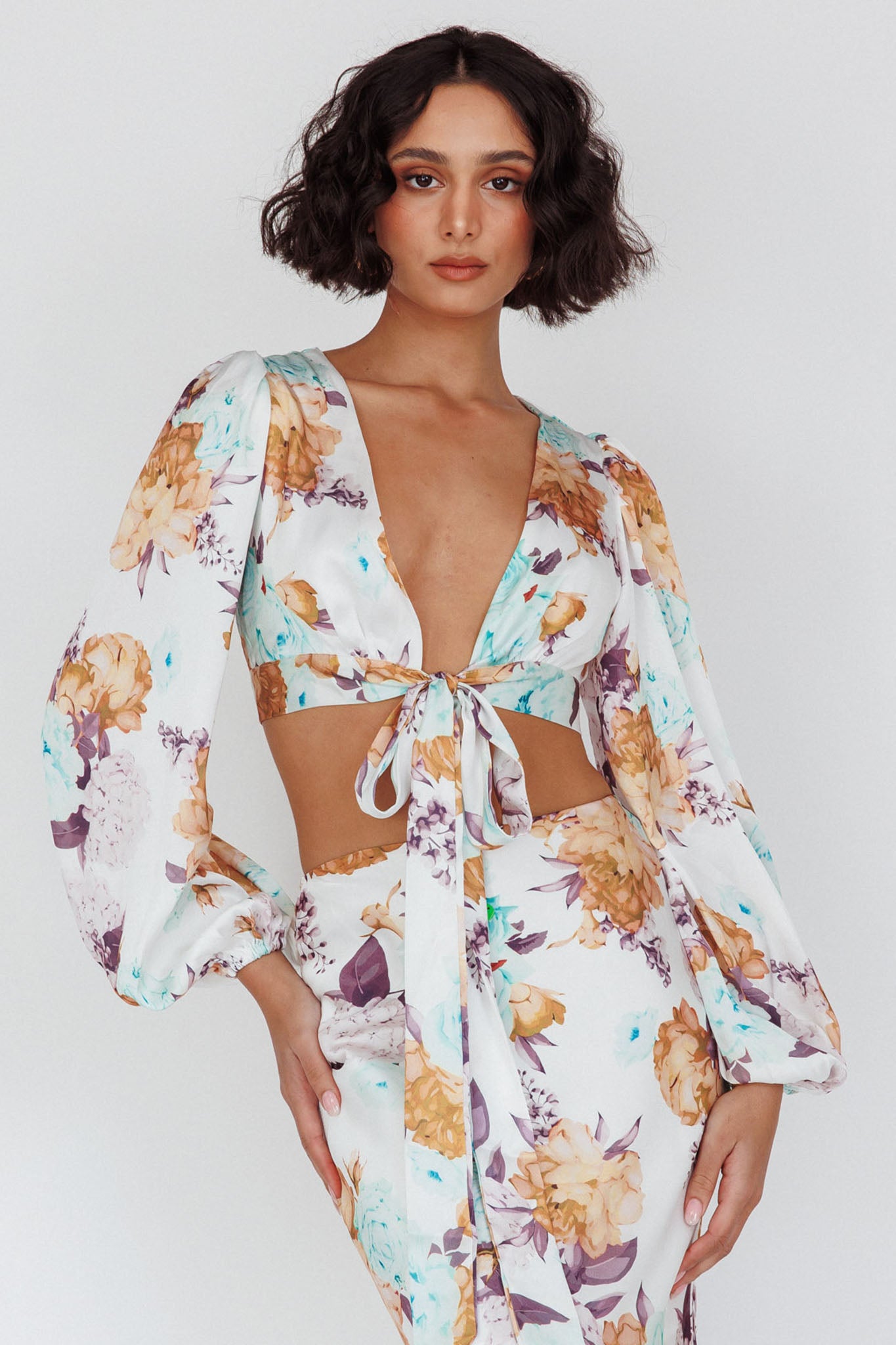 Meet Me In Fiji Tied Top Floral Yellow-Fable Dress