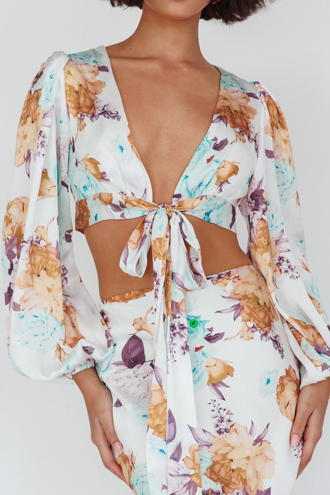 Meet Me In Fiji Tied Top Floral Yellow-Fable Dress