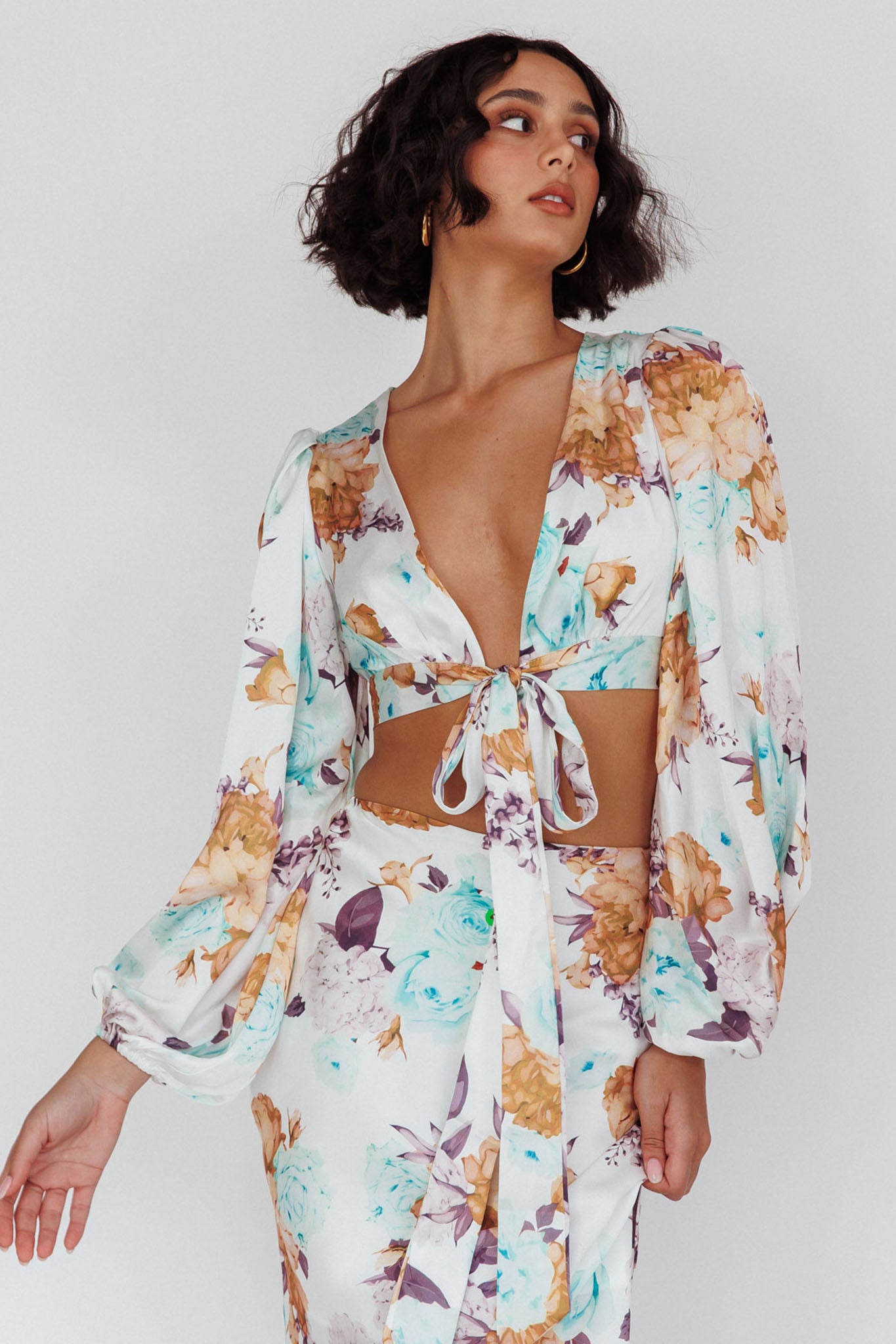 Meet Me In Fiji Tied Top Floral Yellow-Fable Dress