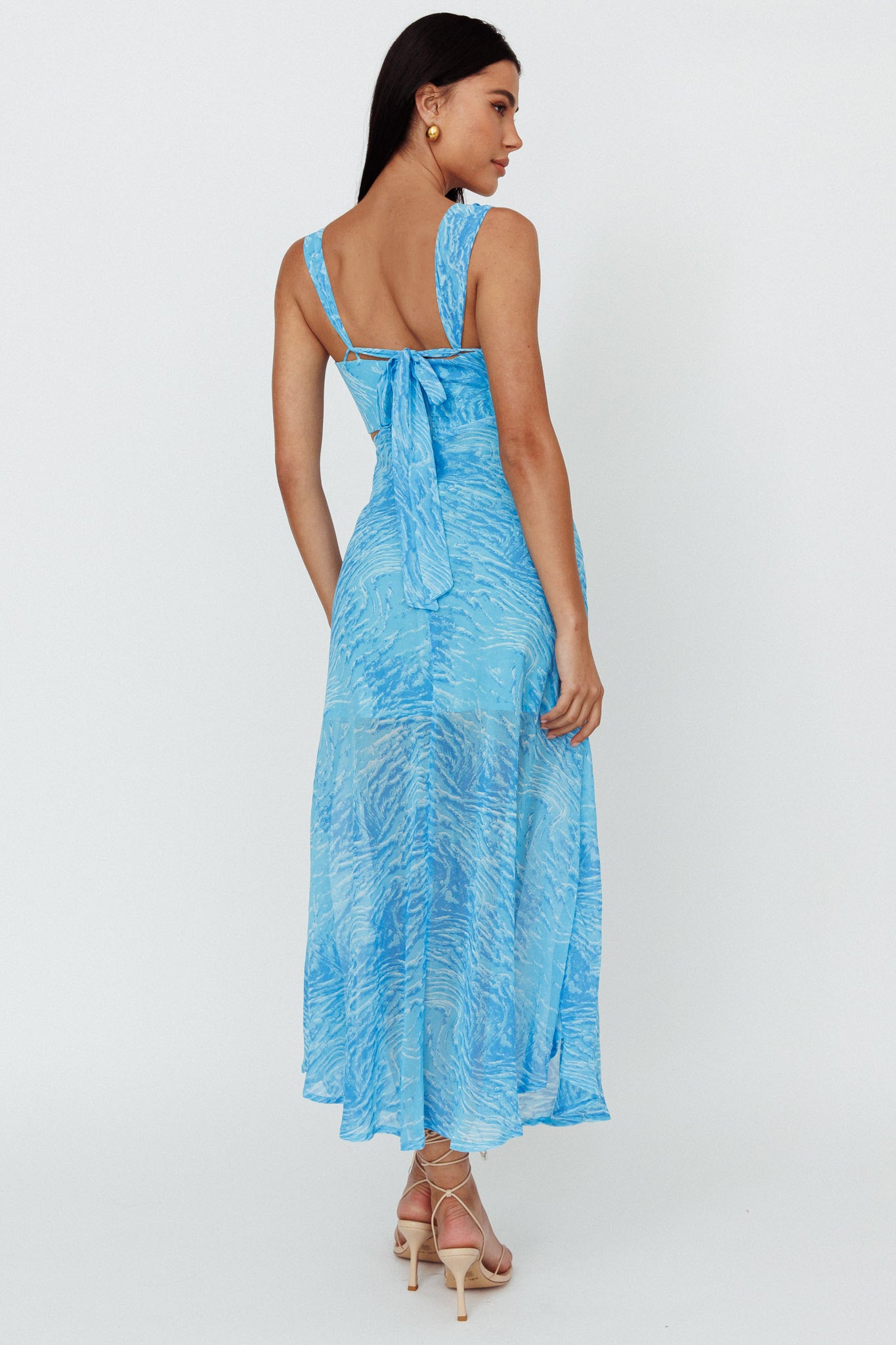 Willa Tie Back Midi Dress Print Blue-Fable Dress