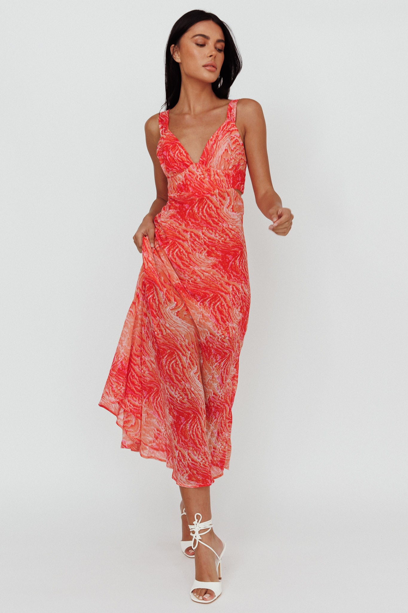 Willa Tie Back Midi Dress Print Peach-Fable Dress