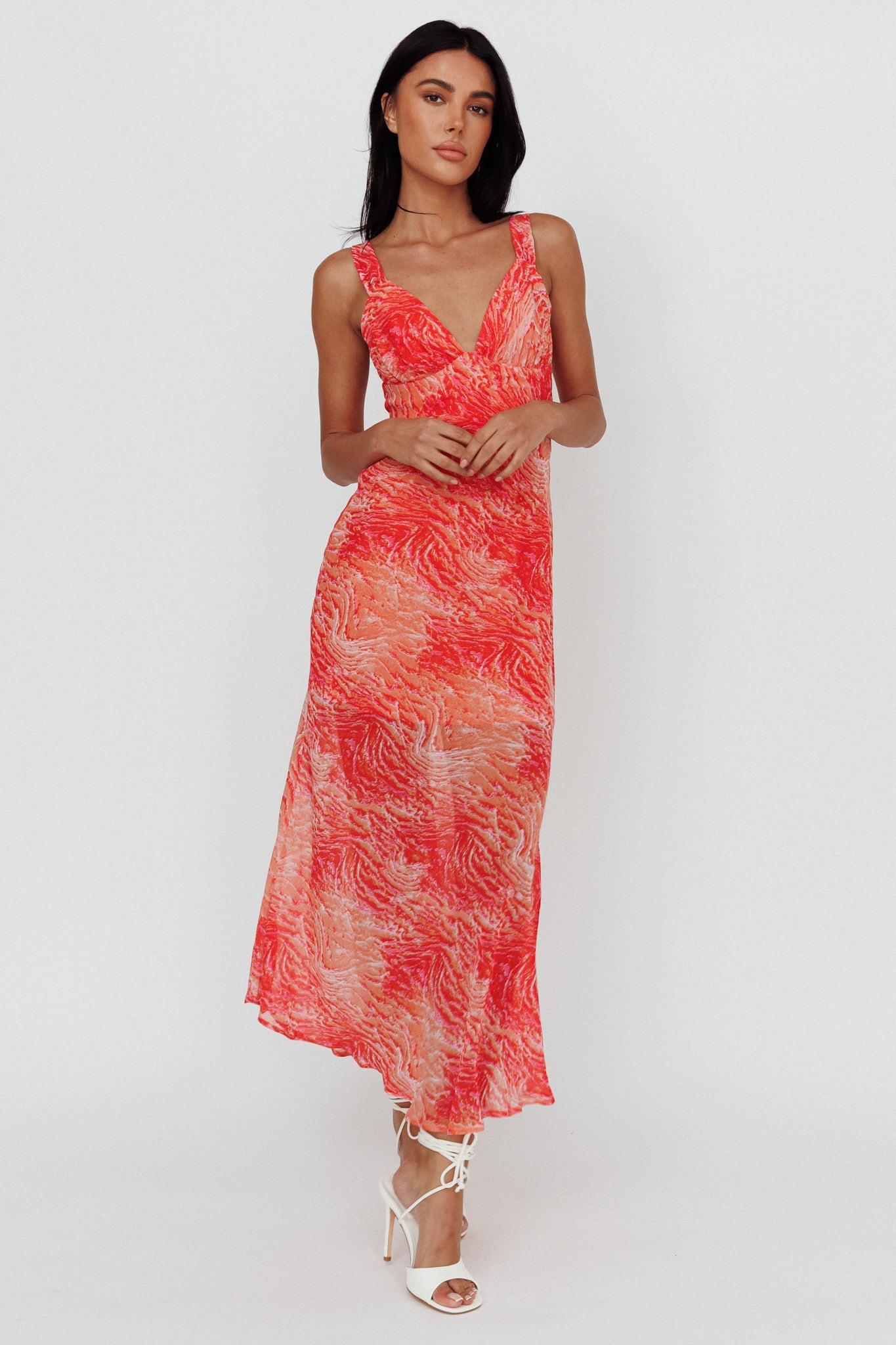 Willa Tie Back Midi Dress Print Peach-Fable Dress