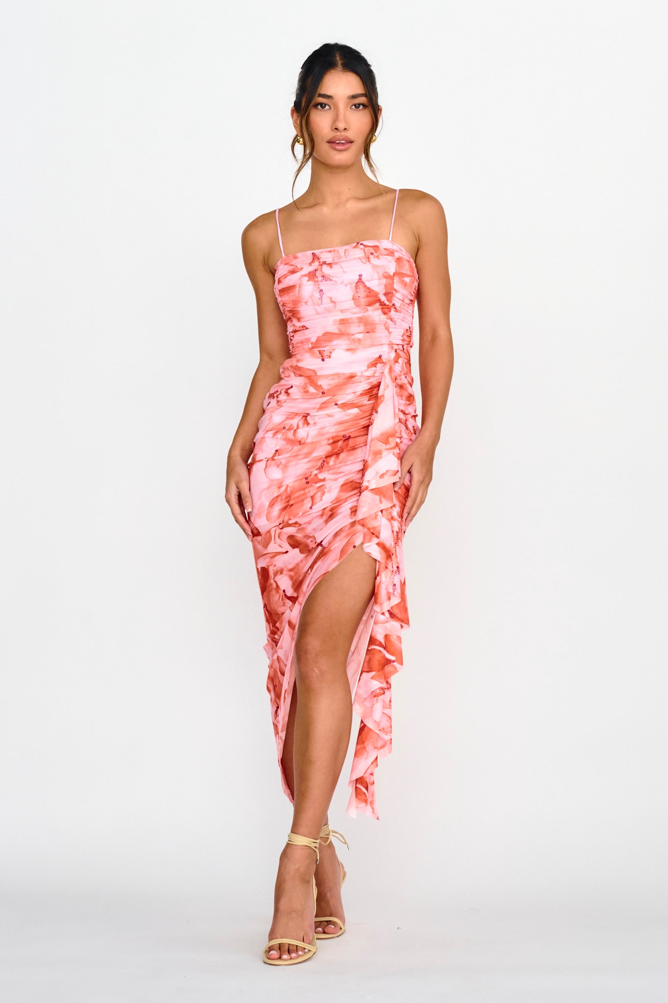 Your Destiny Ruched Asymmetrical Hem Dress Pink-Fable Dress