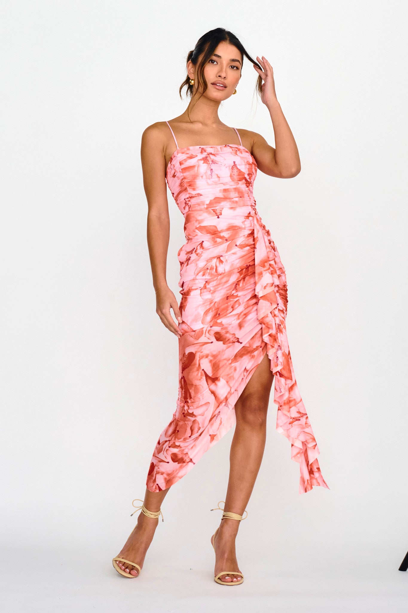 Your Destiny Ruched Asymmetrical Hem Dress Pink-Fable Dress