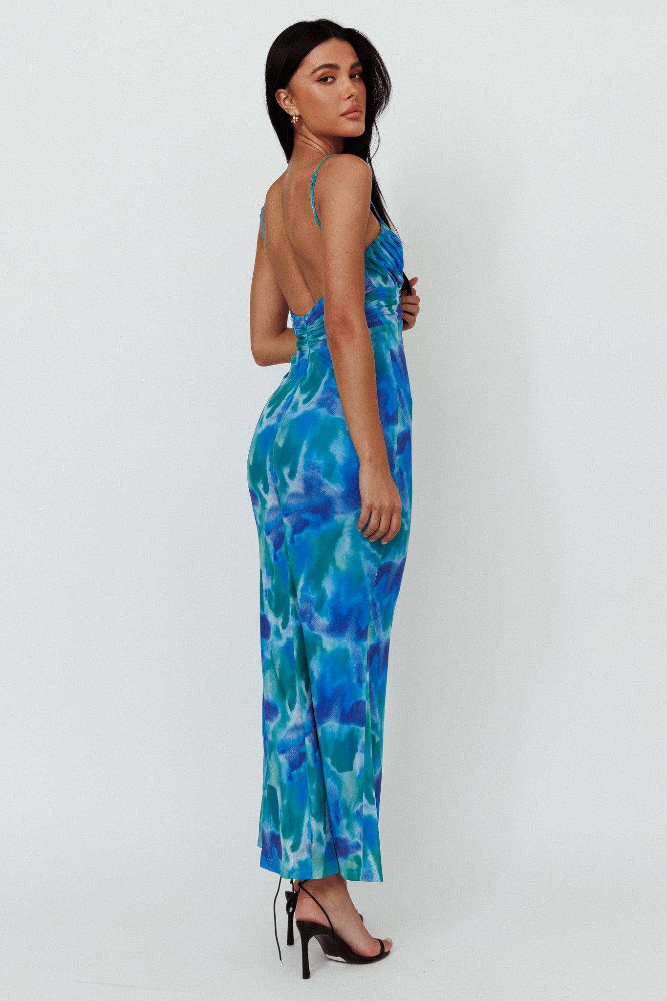 Marrakesh Gathered Bust Maxi Dress Print Blue-Fable Dress