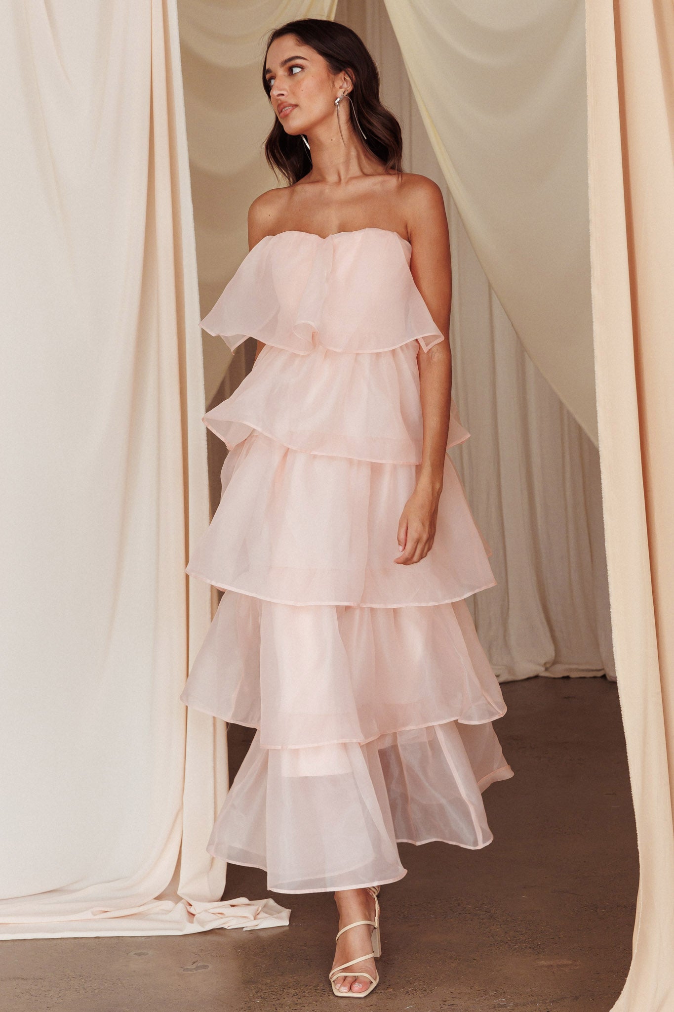 Behati Tiered Layer Midi Dress Pink-Fable Dress