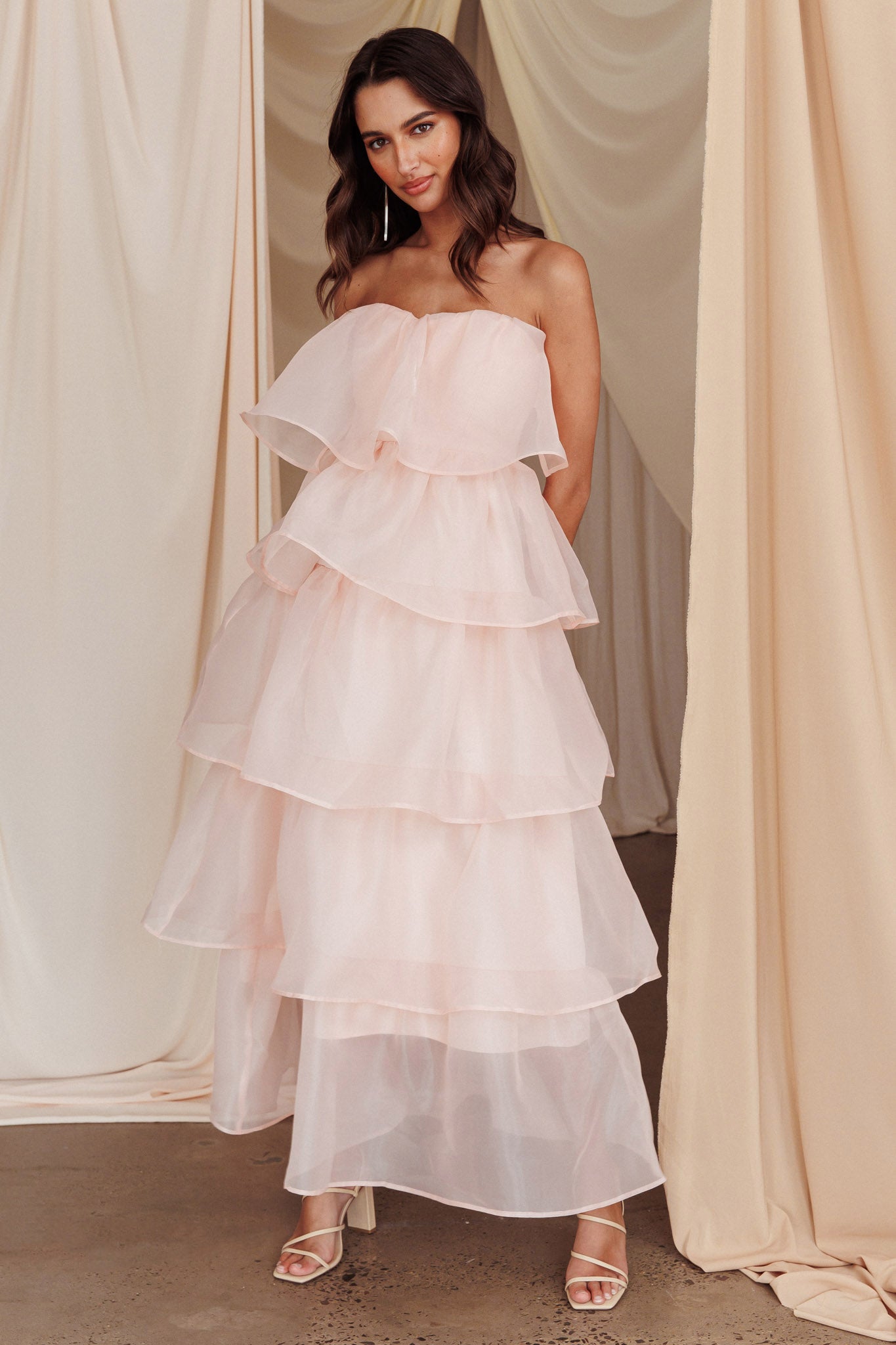 Behati Tiered Layer Midi Dress Pink-Fable Dress