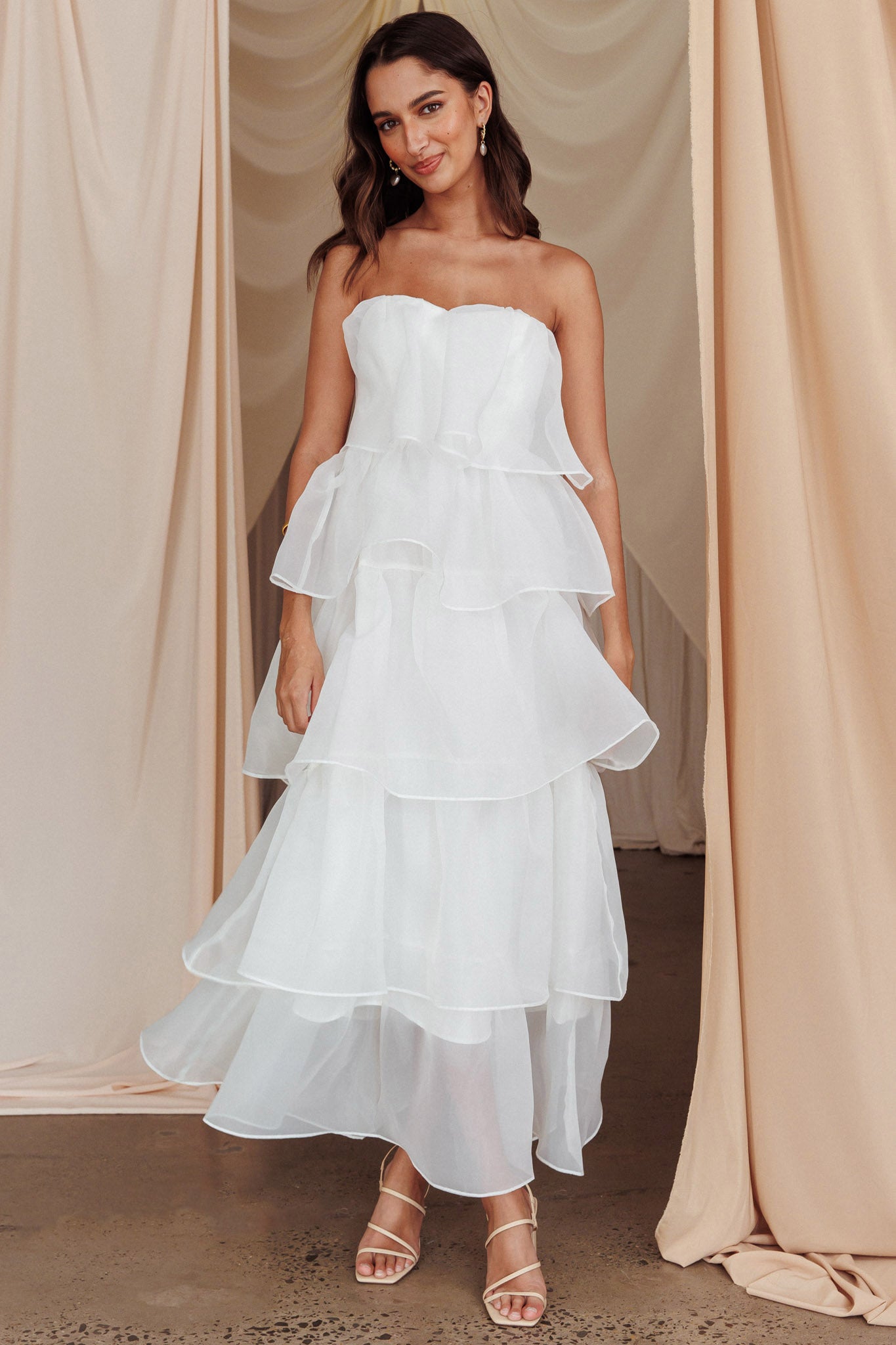 Behati Tiered Layer Midi Dress White-Fable Dress