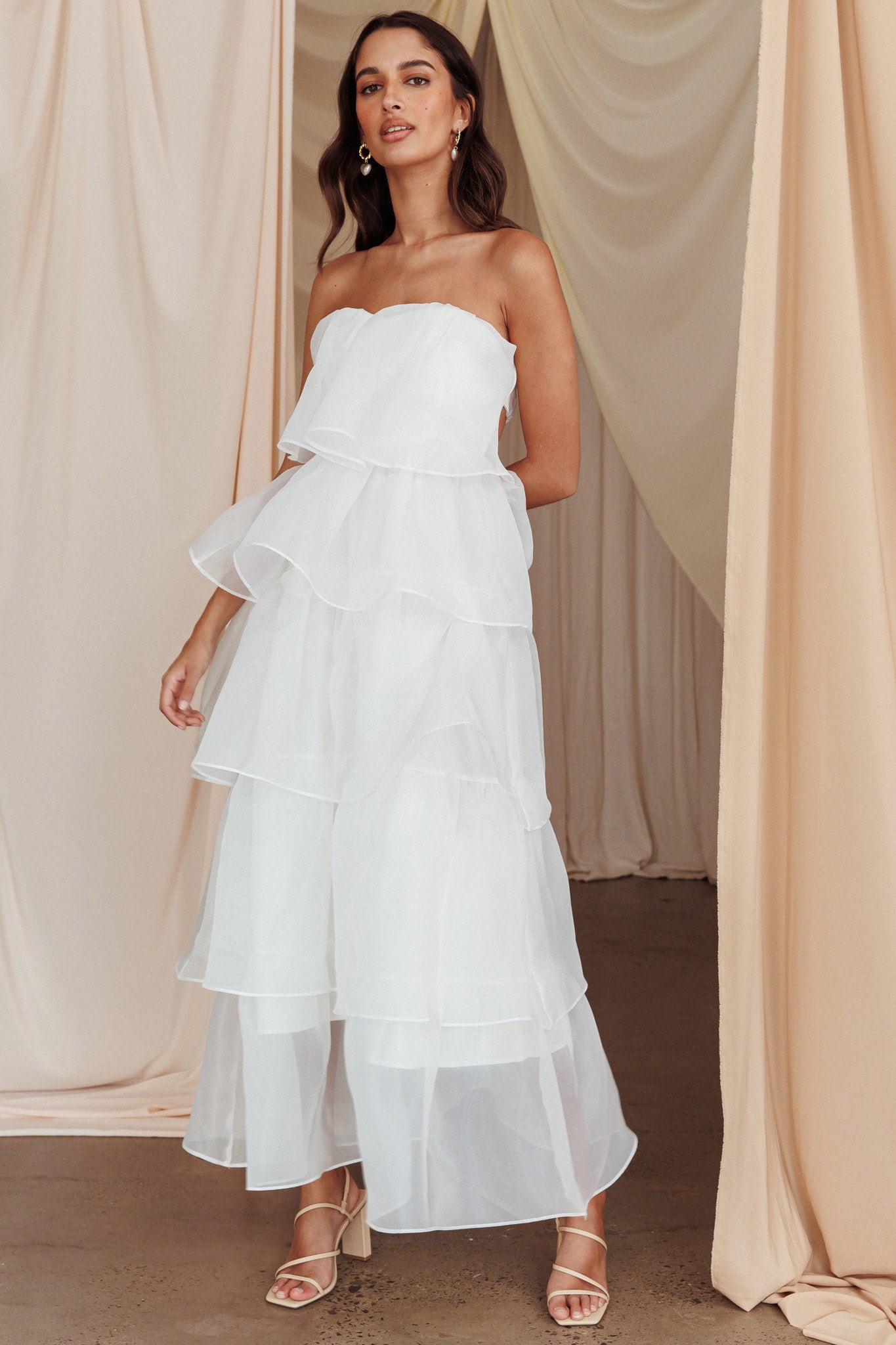 Behati Tiered Layer Midi Dress White-Fable Dress