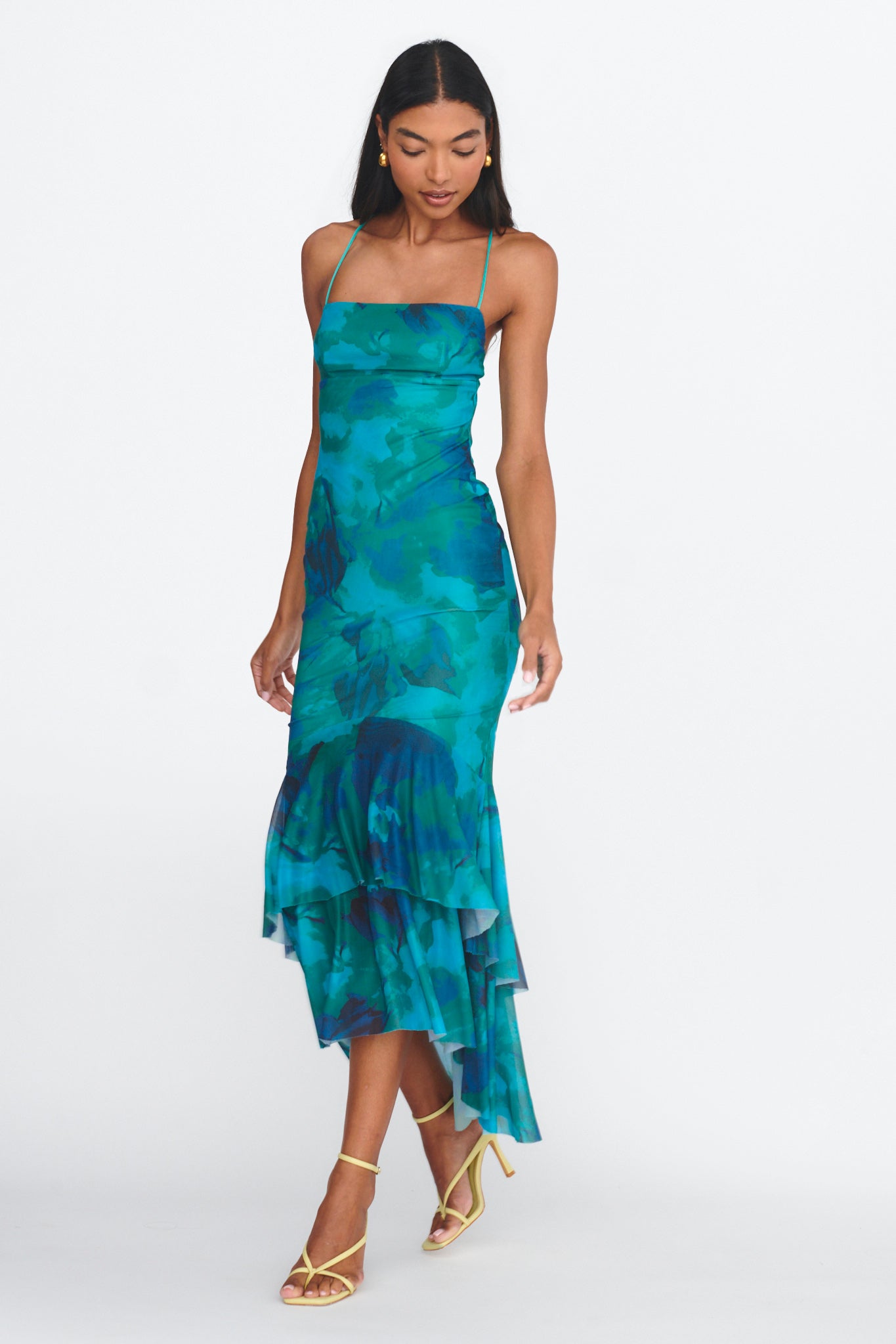 Avalee Layered Hem Mesh Dress Green-Fable Dress