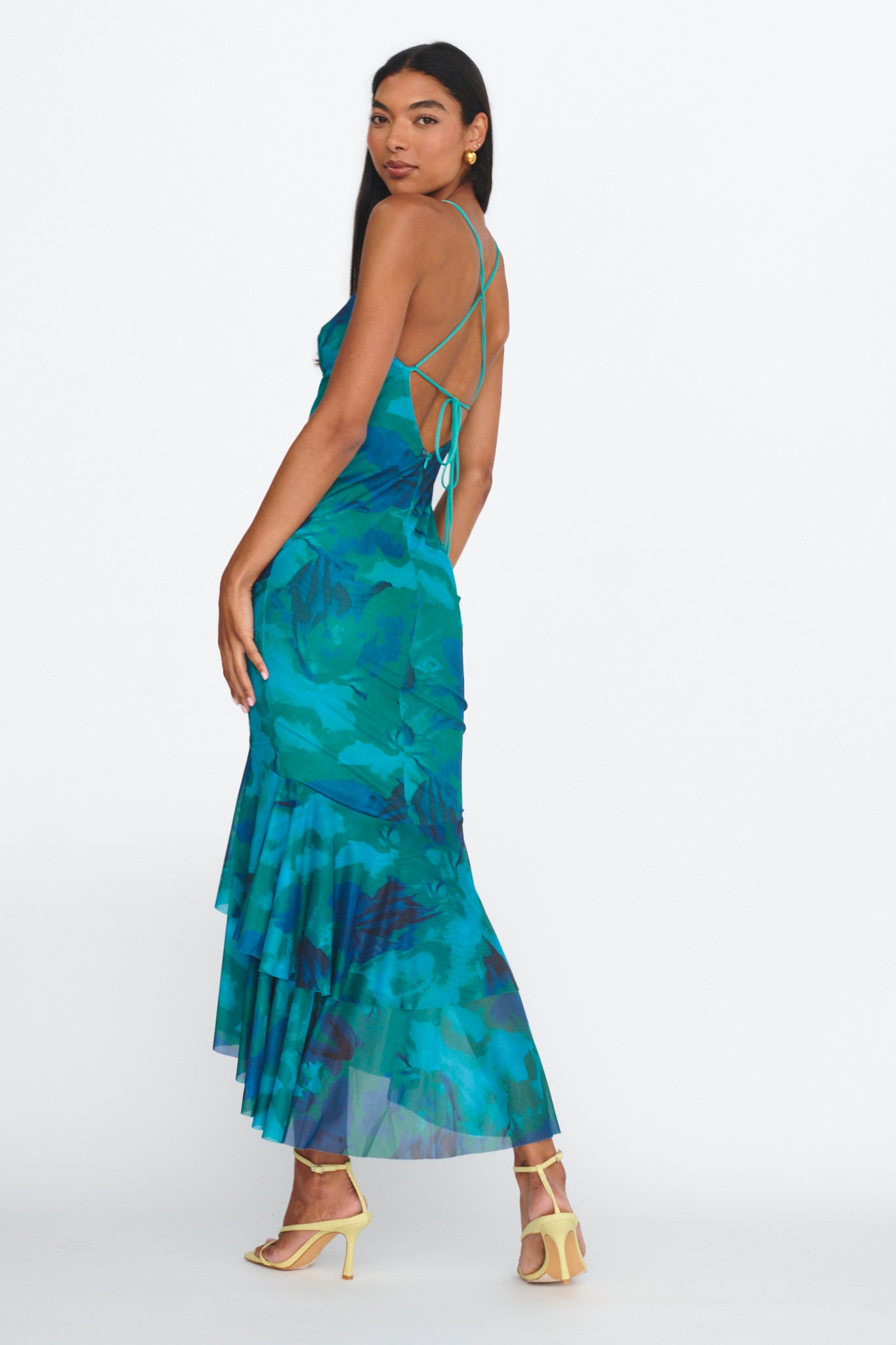 Avalee Layered Hem Mesh Dress Green-Fable Dress