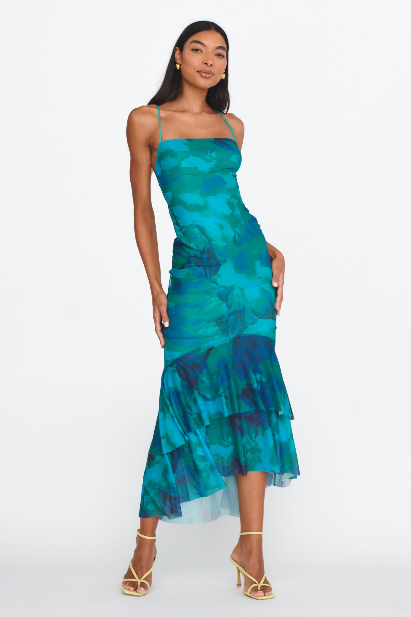 Avalee Layered Hem Mesh Dress Green-Fable Dress