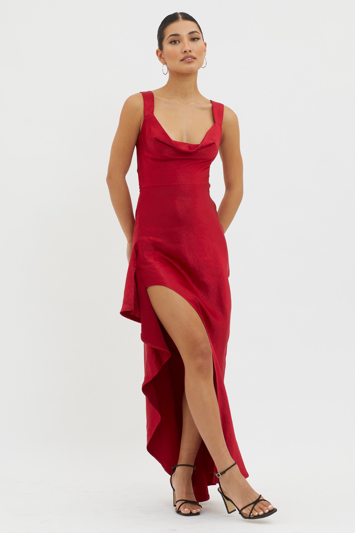 Ellianna Lace-Up Back Maxi Dress Red-Fable Dress