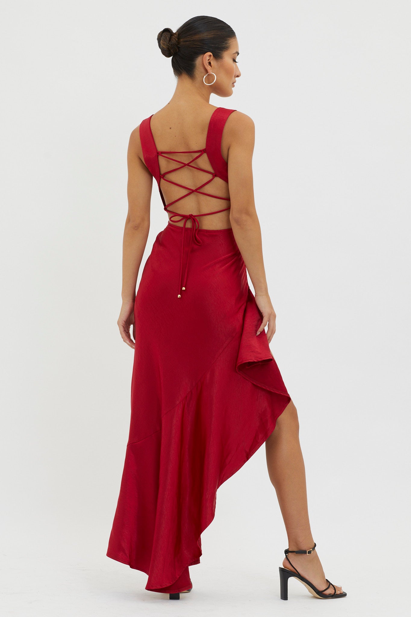 Ellianna Lace-Up Back Maxi Dress Red-Fable Dress