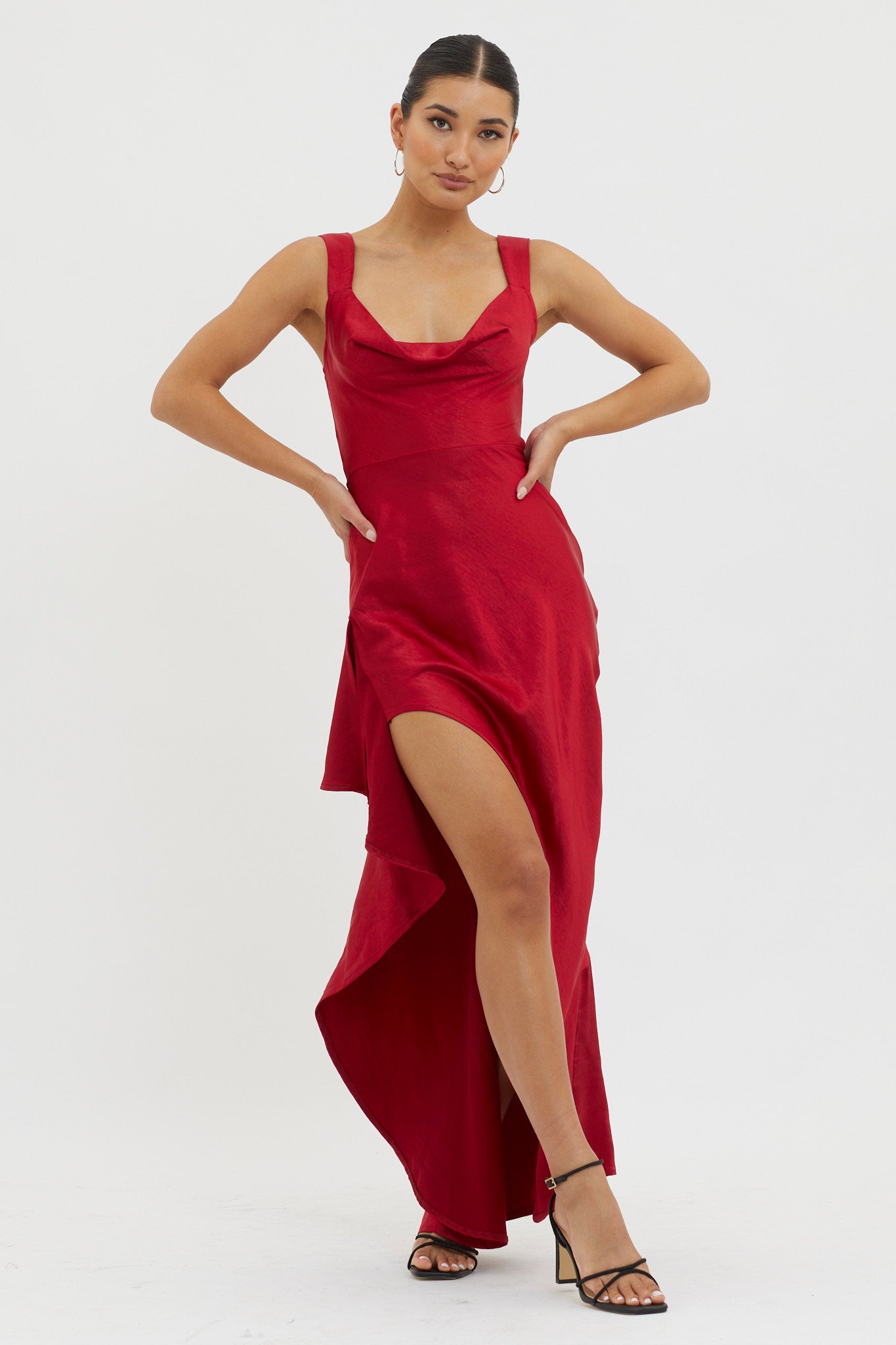 Ellianna Lace-Up Back Maxi Dress Red-Fable Dress