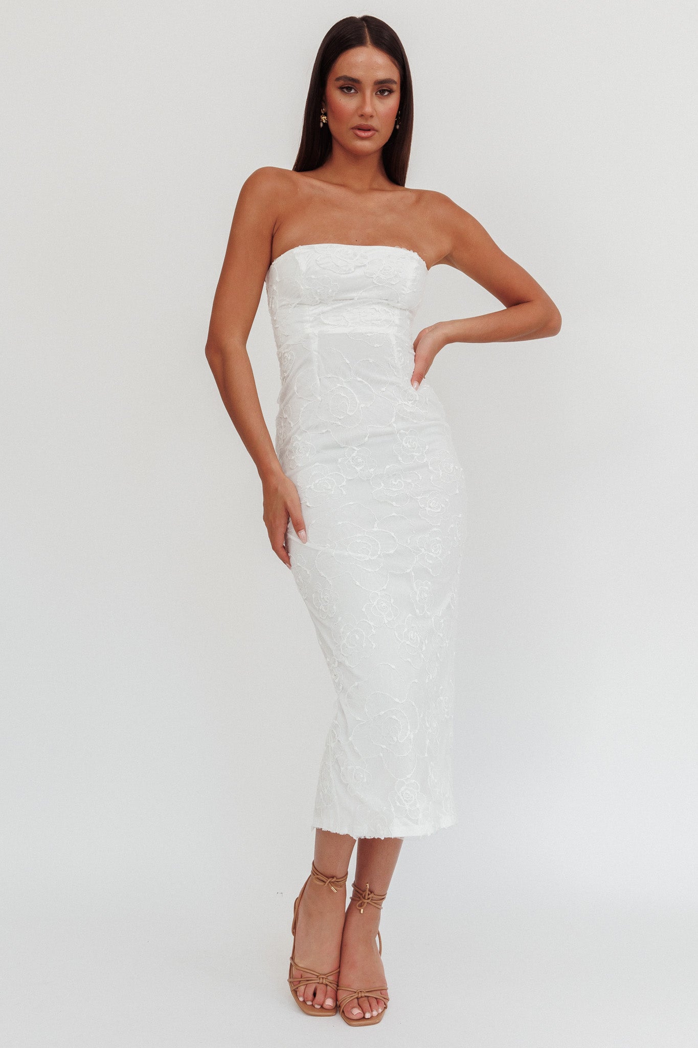 Bia Strapless Embroidered Midi Dress White-Fable Dress