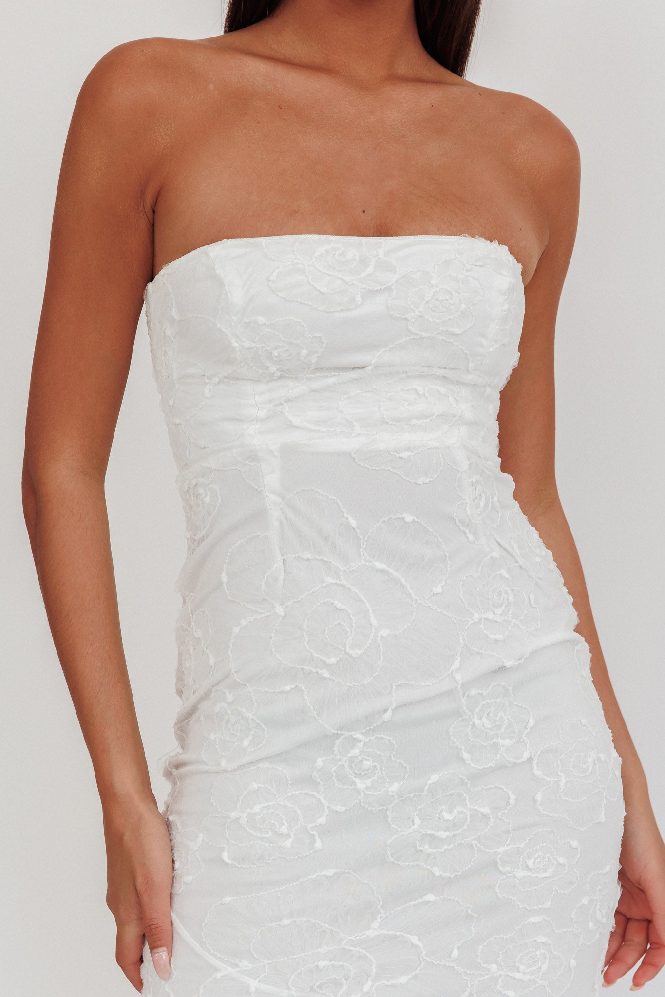 Bia Strapless Embroidered Midi Dress White-Fable Dress
