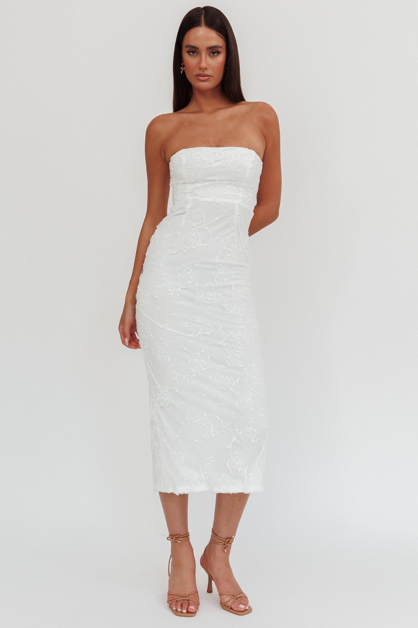 Bia Strapless Embroidered Midi Dress White-Fable Dress