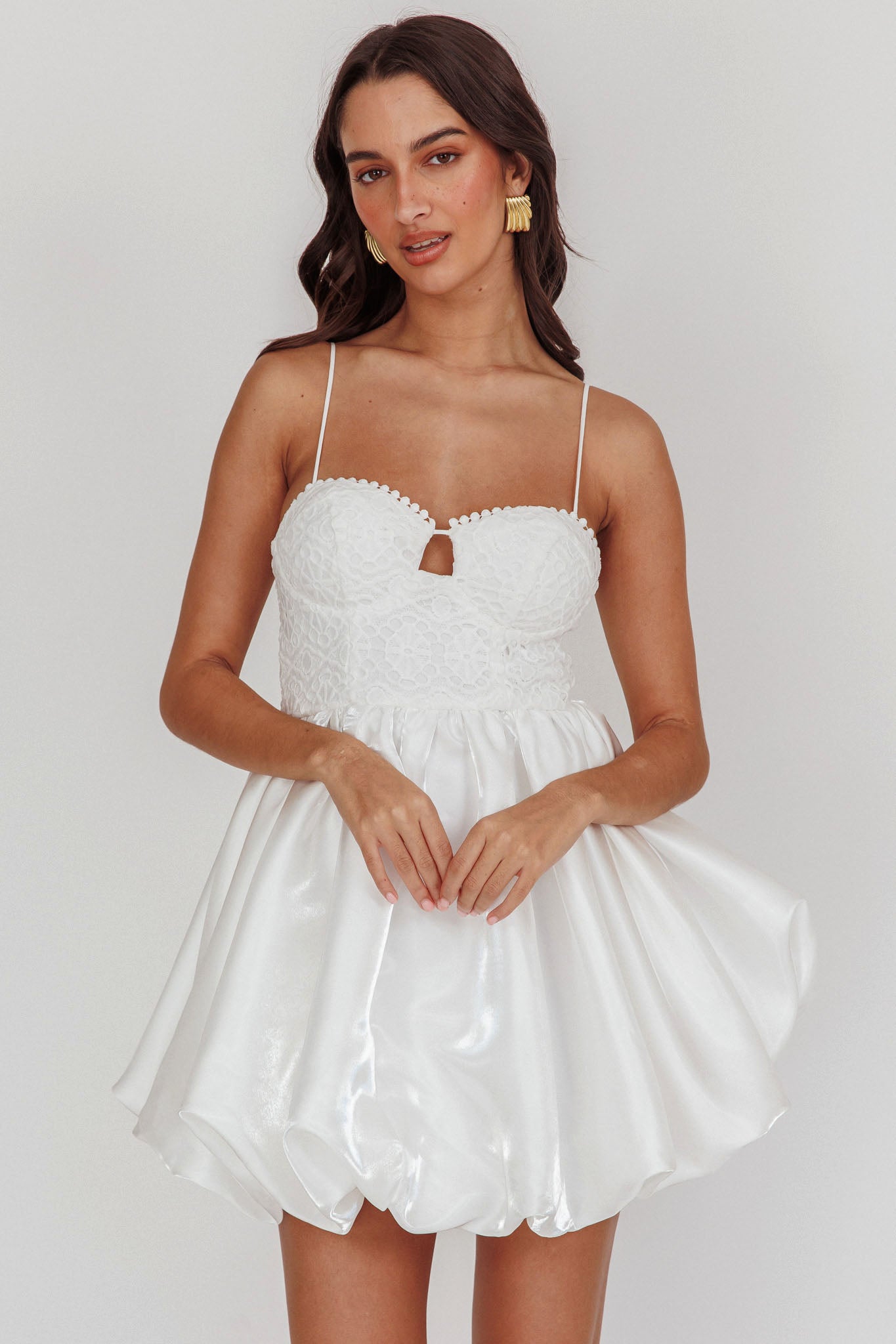 Lucia Bubble Skirt Mini Dress White-Fable Dress