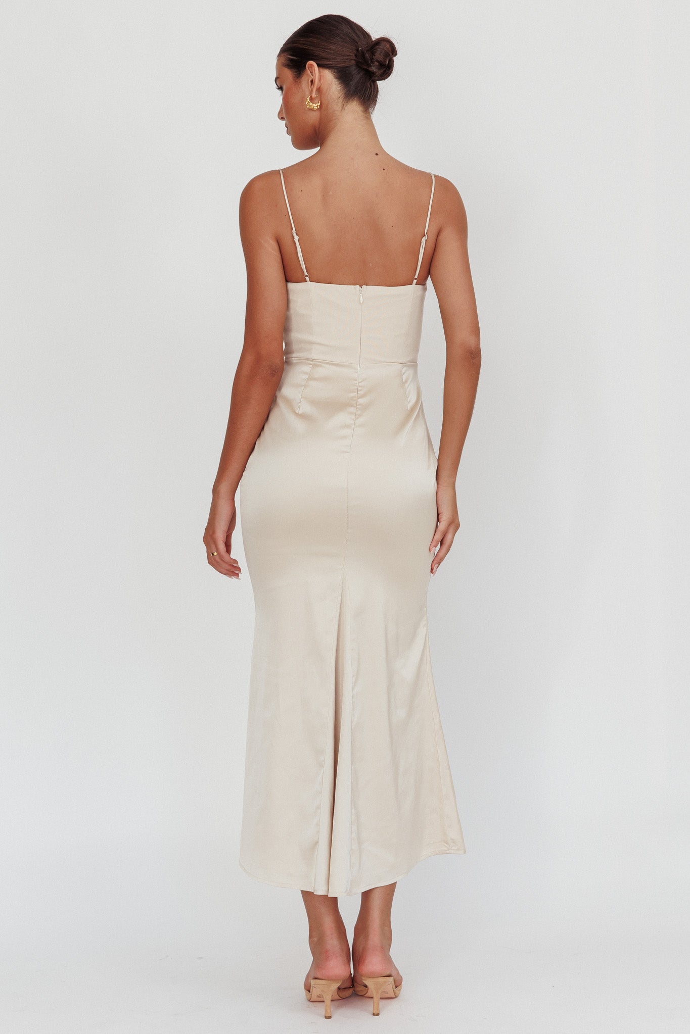 Morella Draped Waist Maxi Dress Champagne-Fable Dress