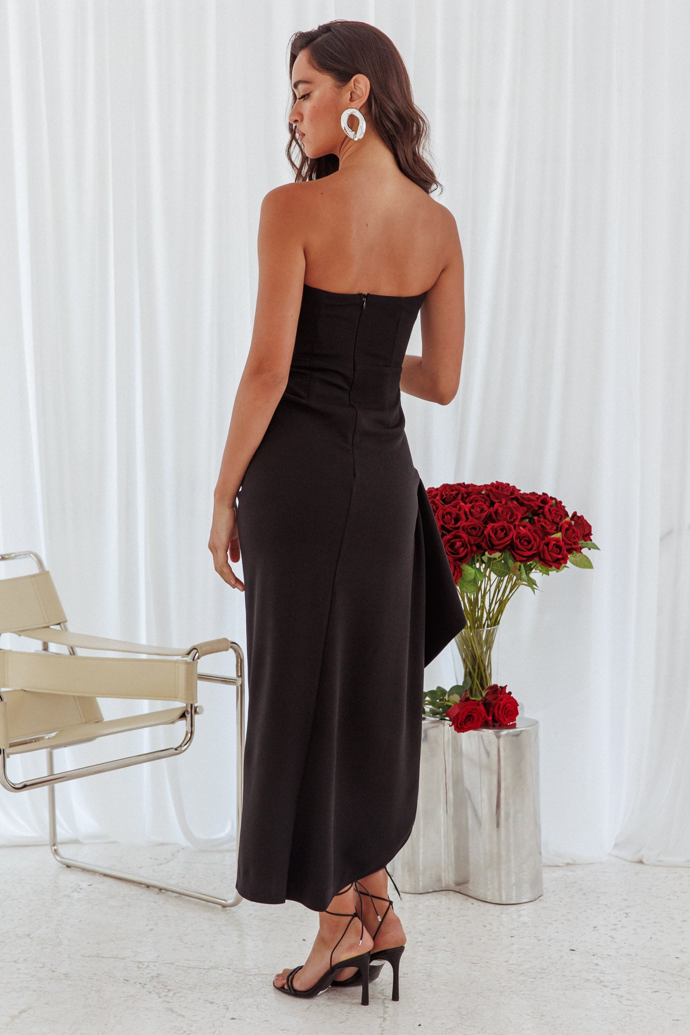 Cha Cha Strapless Thigh Split Dress Black-Fable Dress