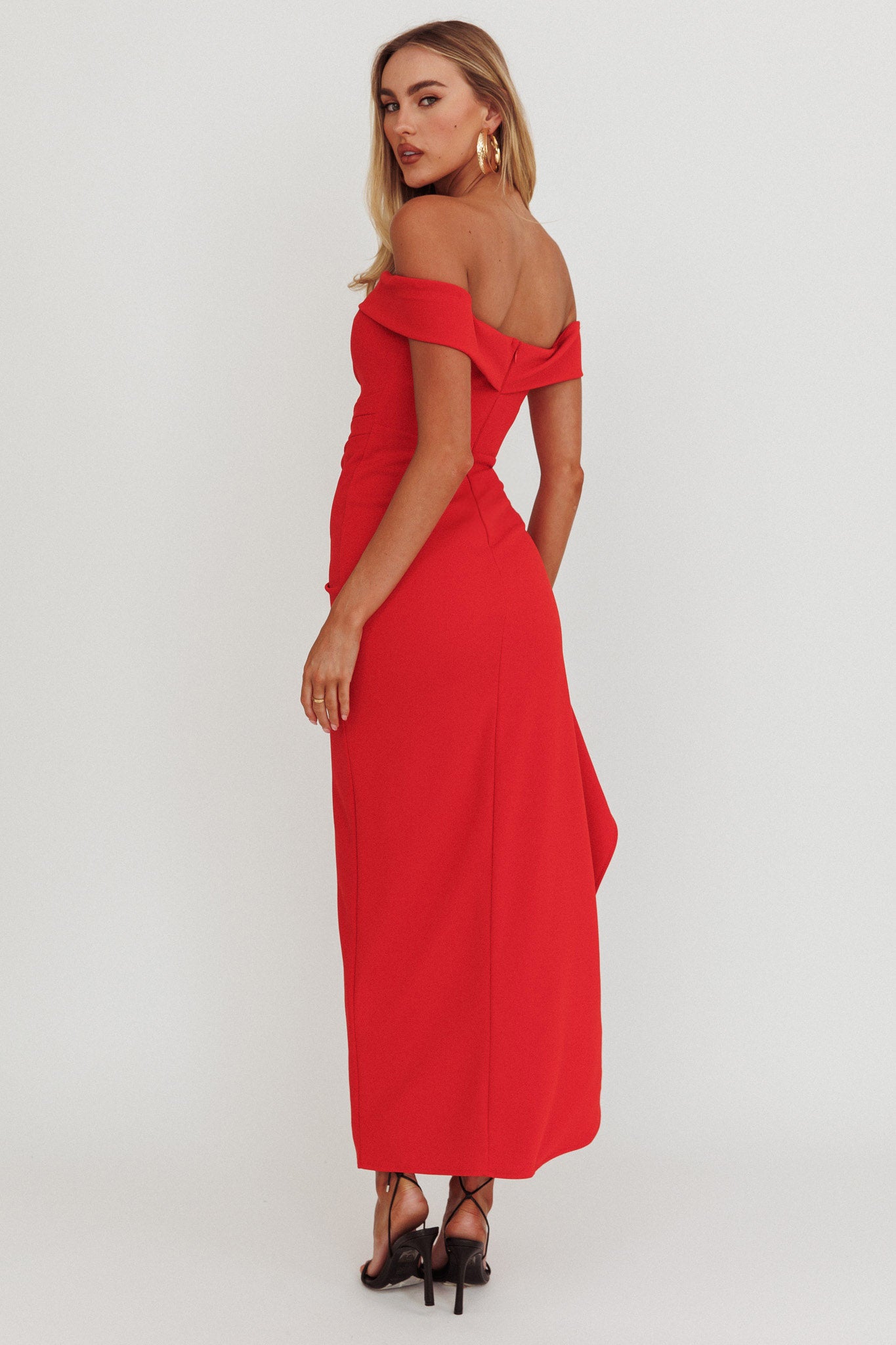 Cha Cha Strapless Thigh Split Dress Red-Fable Dress