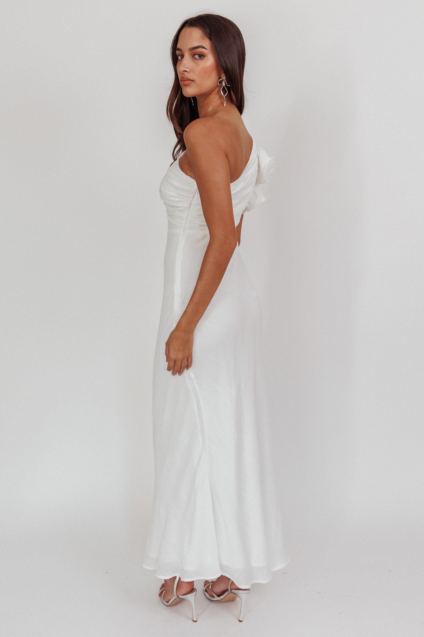 Deanna One-Shoulder Ruffle Maxi Dress White-Fable Dress
