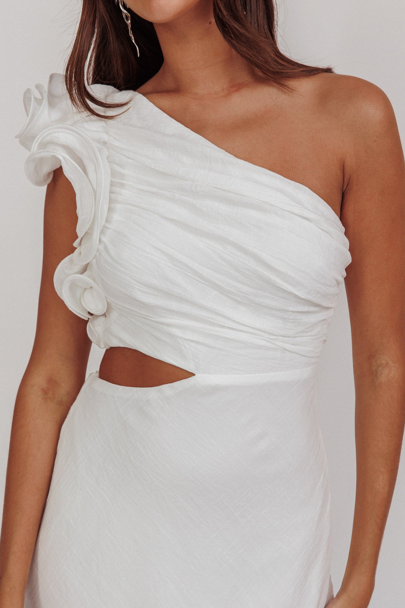 Deanna One-Shoulder Ruffle Maxi Dress White-Fable Dress