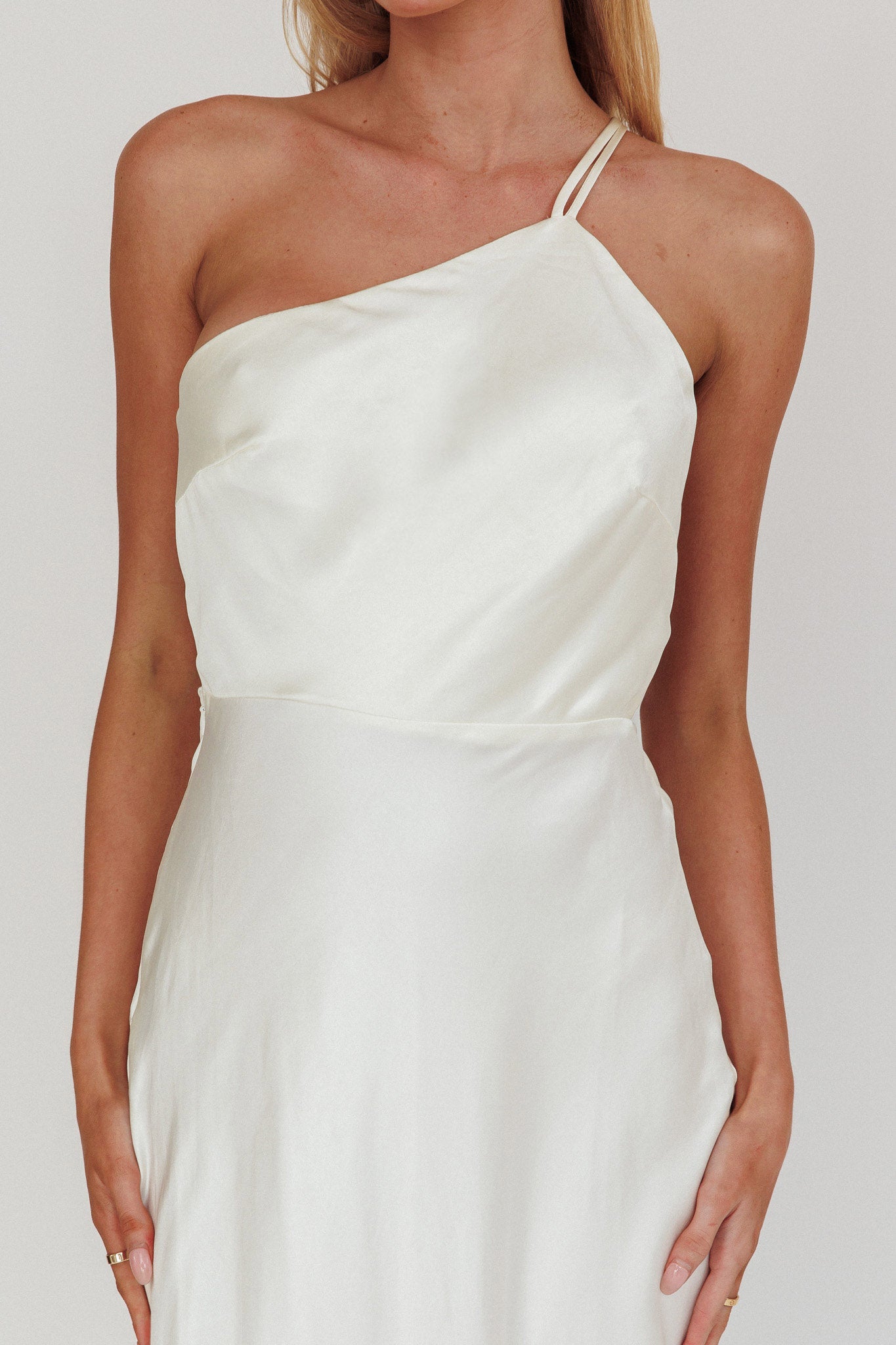 Aubrianna One-Shoulder Strappy Back Dress White-Fable Dress