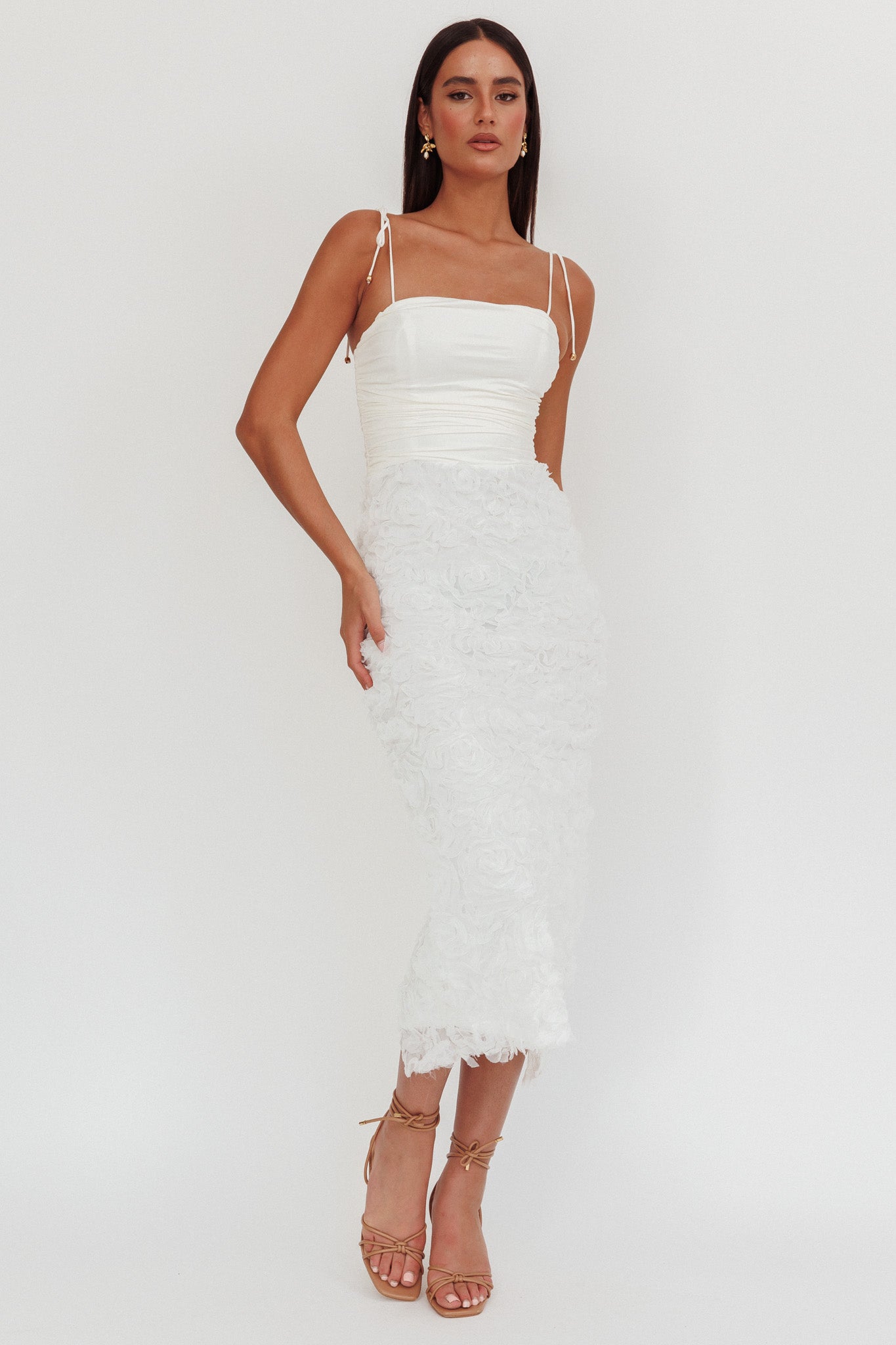 Love & Honor Textured Floral Maxi Dress White-Fable Dress