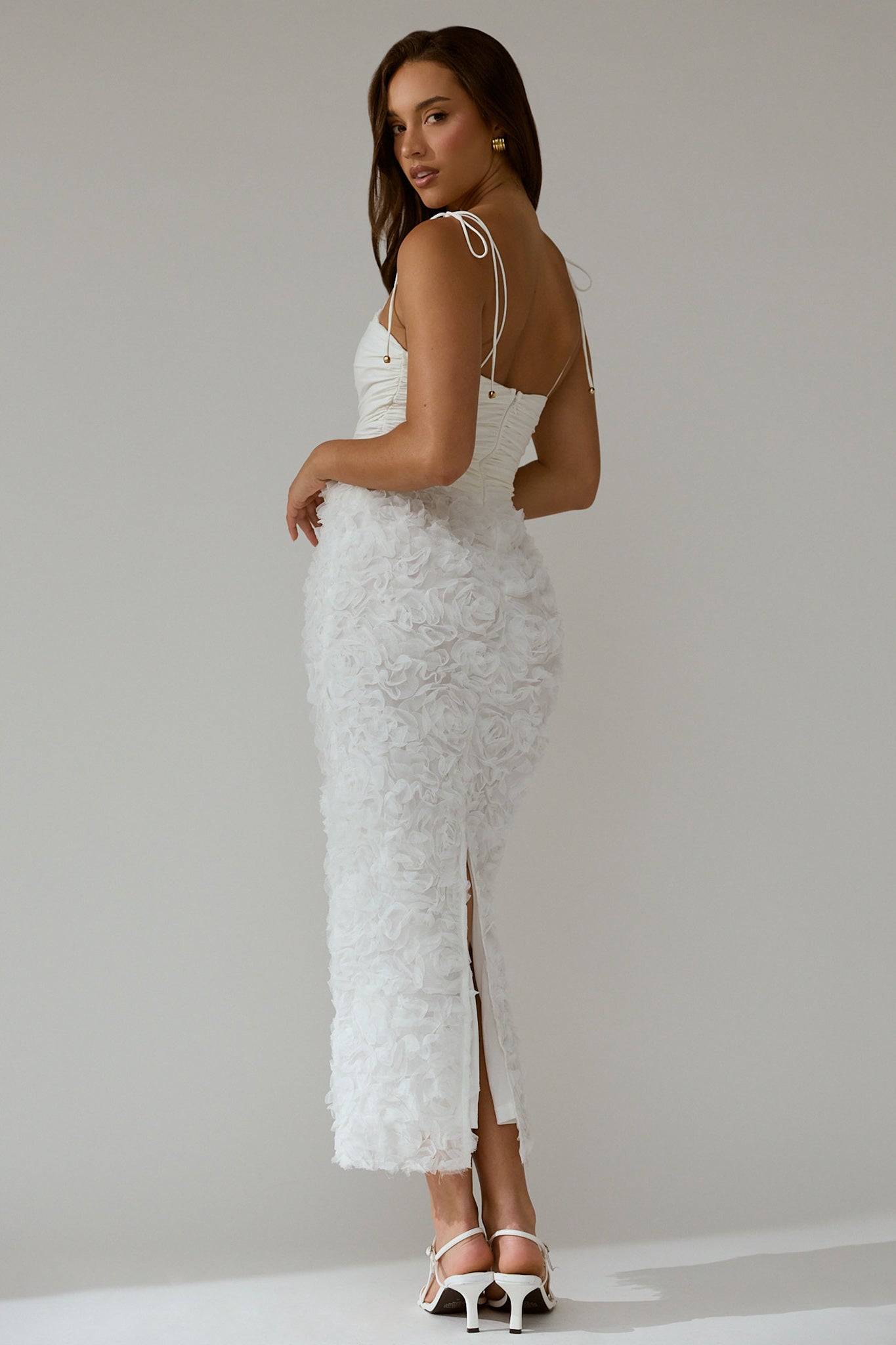 Love & Honor Textured Floral Maxi Dress White-Fable Dress