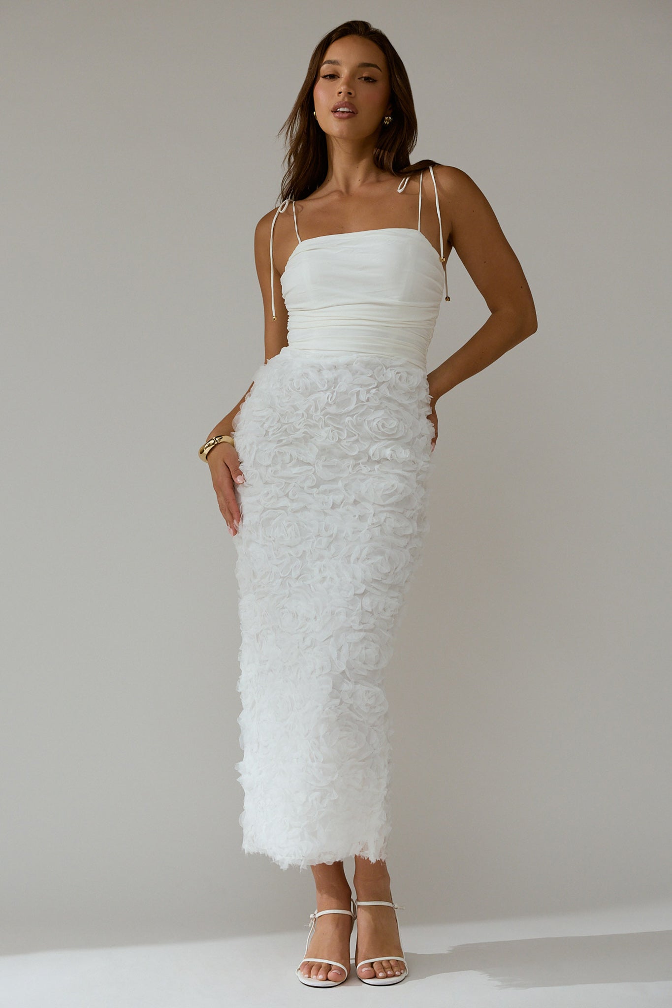 Love & Honor Textured Floral Maxi Dress White-Fable Dress