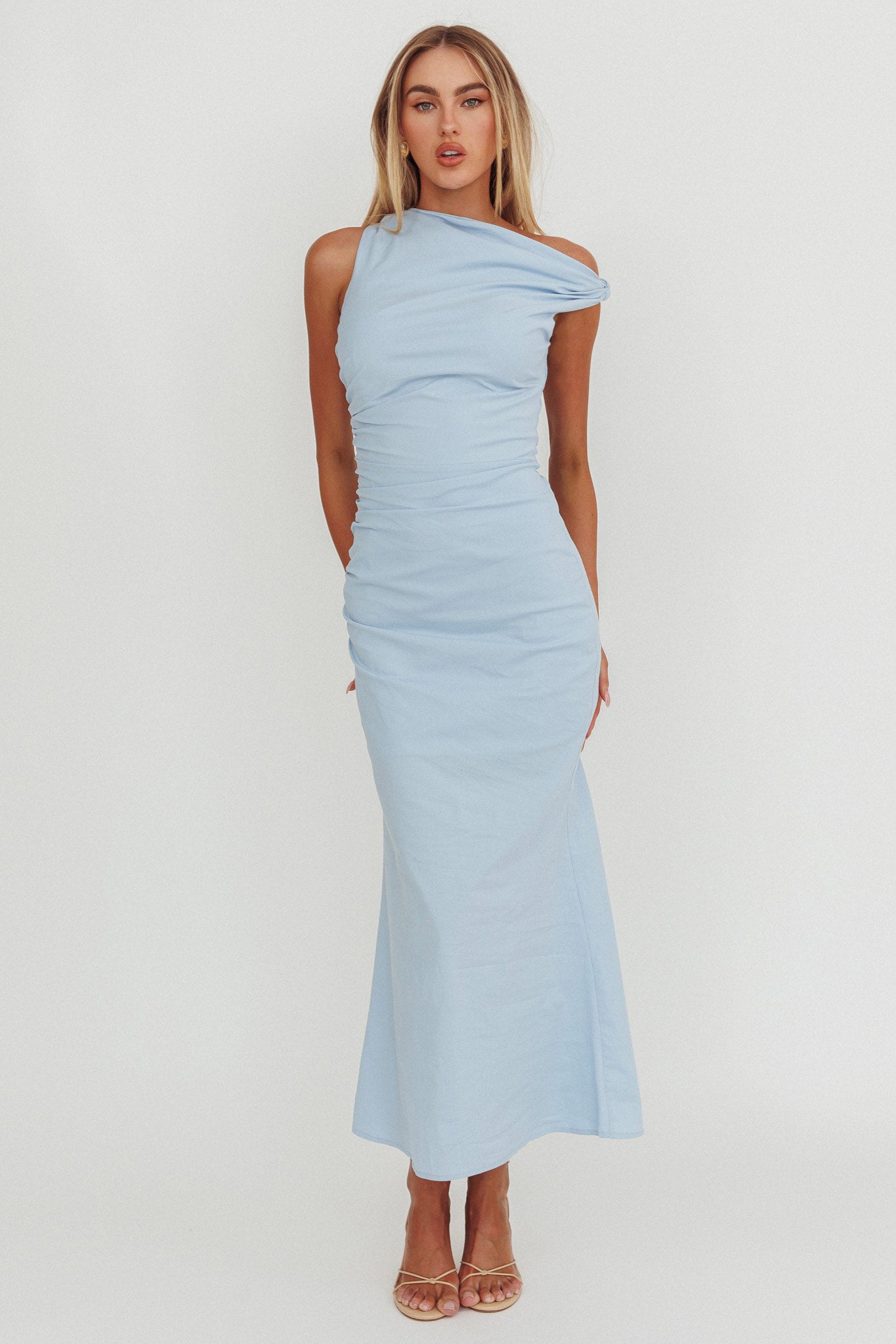 Angel's Song Asymmetric Neckline Maxi Dress Blue-Fable Dress