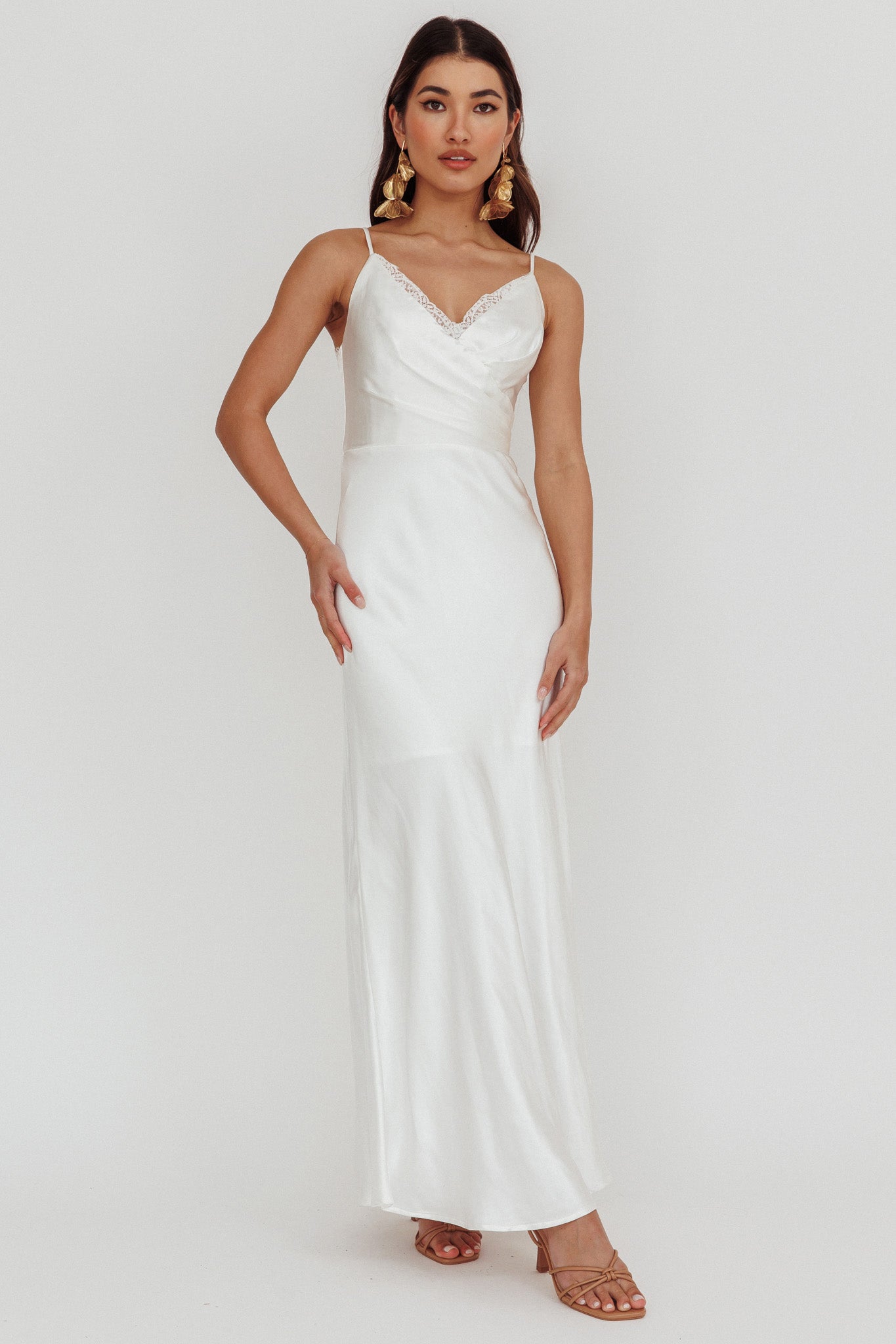 Our Story Surplice Neckline Maxi Dress Off White-Fable Dress