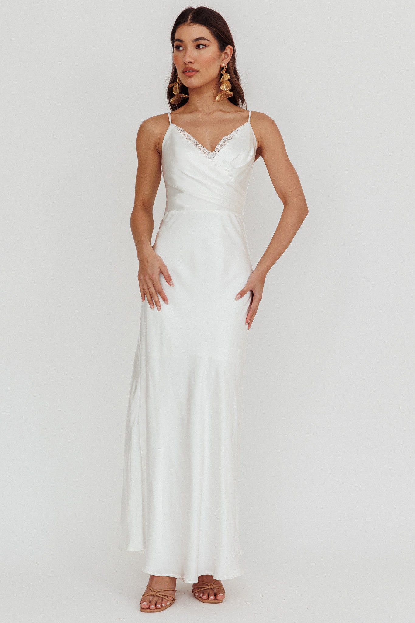 Our Story Surplice Neckline Maxi Dress Off White-Fable Dress