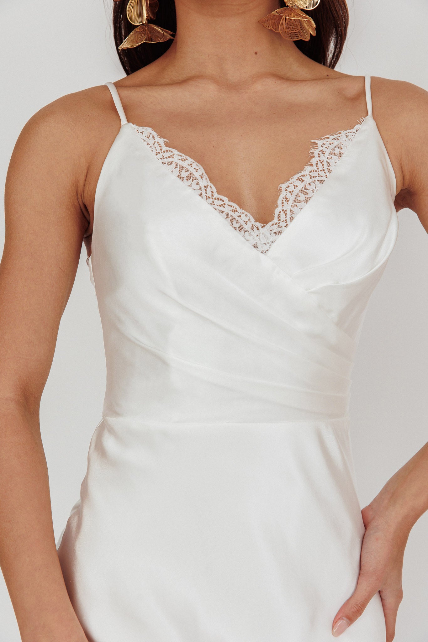 Our Story Surplice Neckline Maxi Dress Off White-Fable Dress