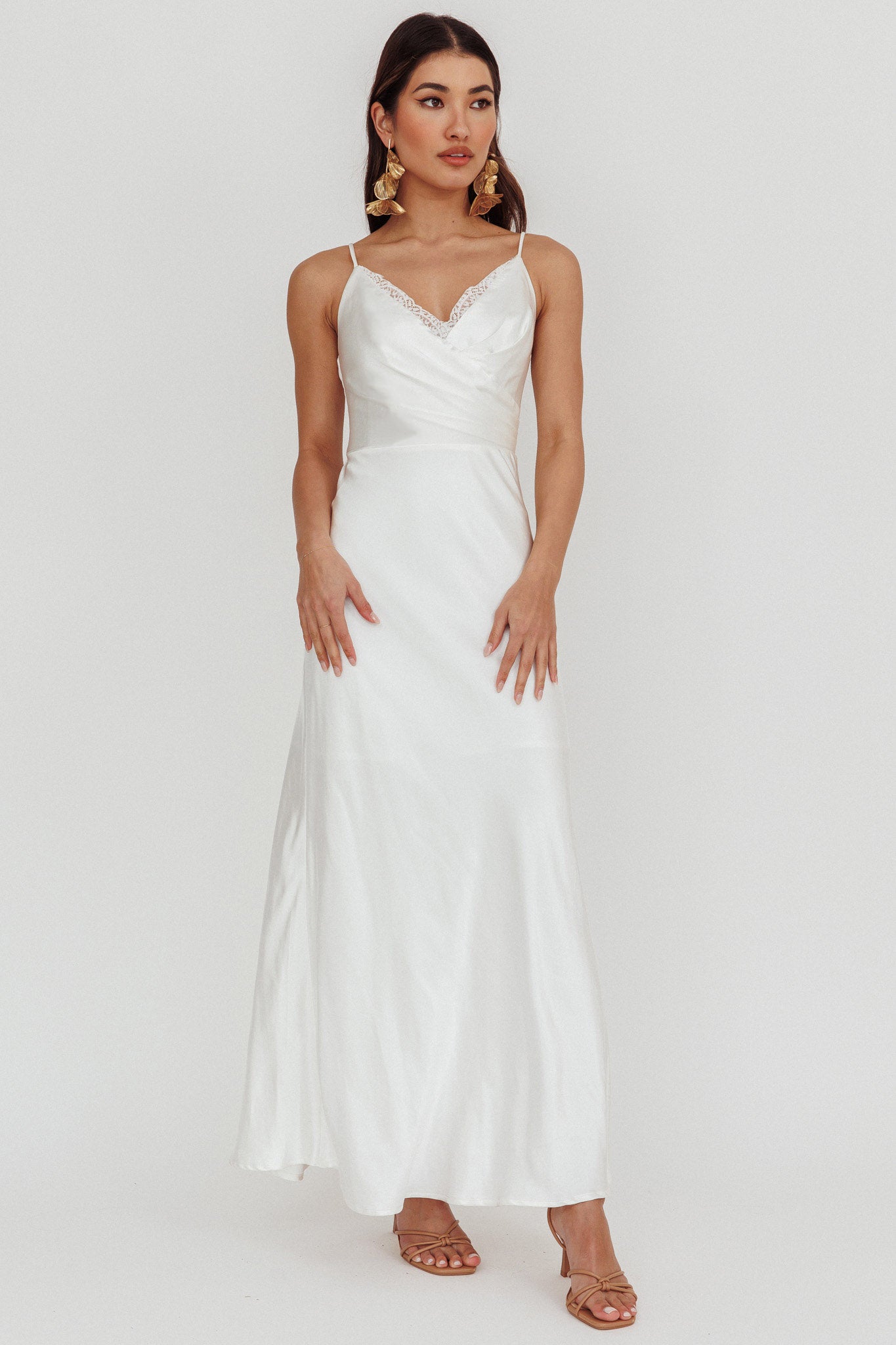 Our Story Surplice Neckline Maxi Dress Off White-Fable Dress
