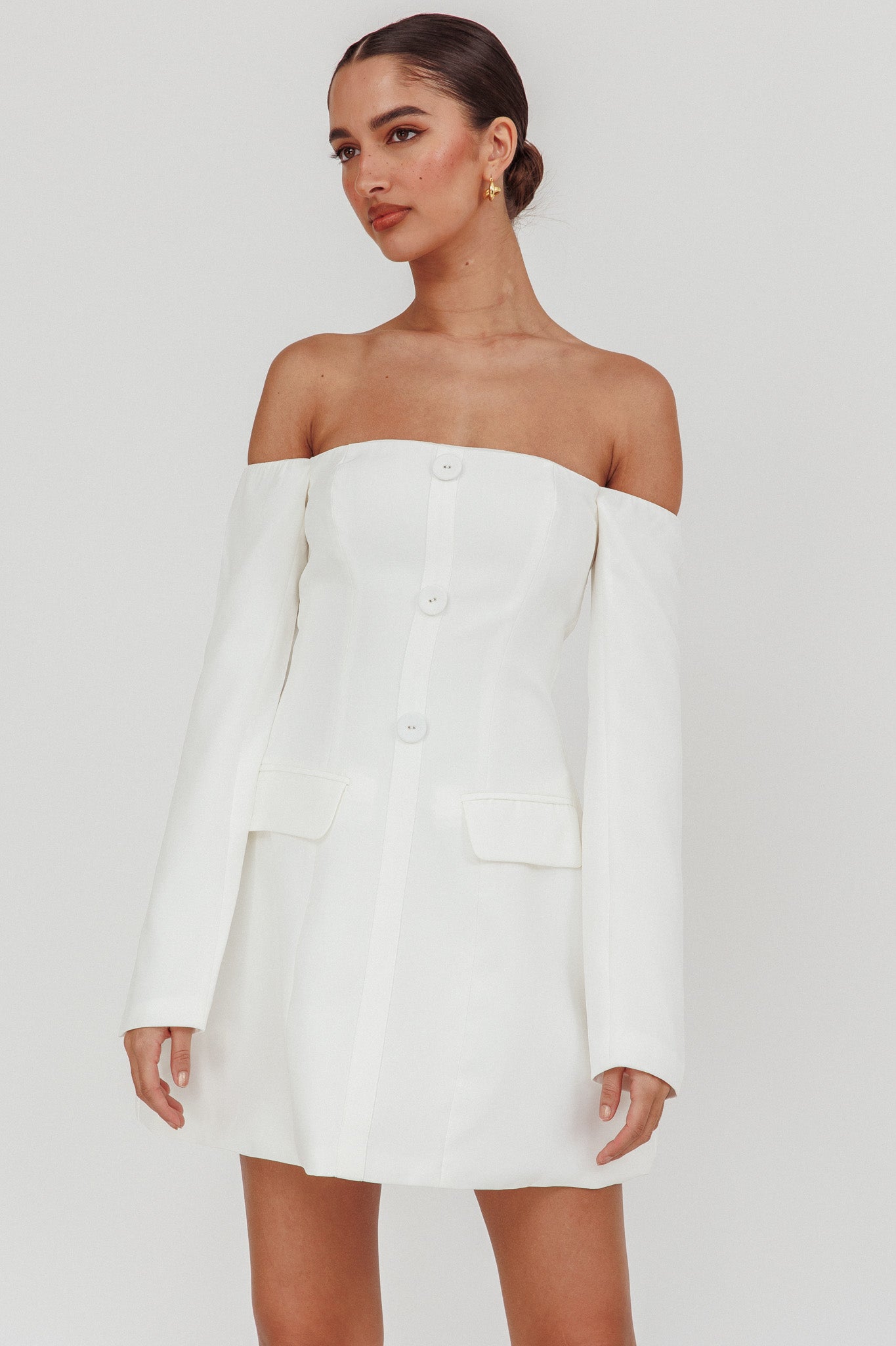 Cherry Wine Off Shoulder Mini Dress White-Fable Dress