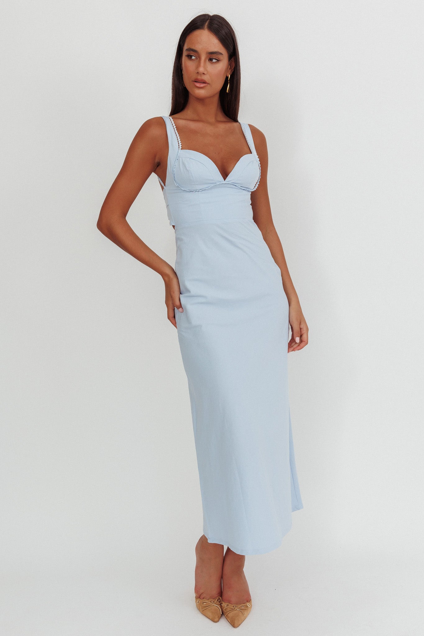 Moonlit Reverie Twist Back Maxi Dress Blue-Fable Dress