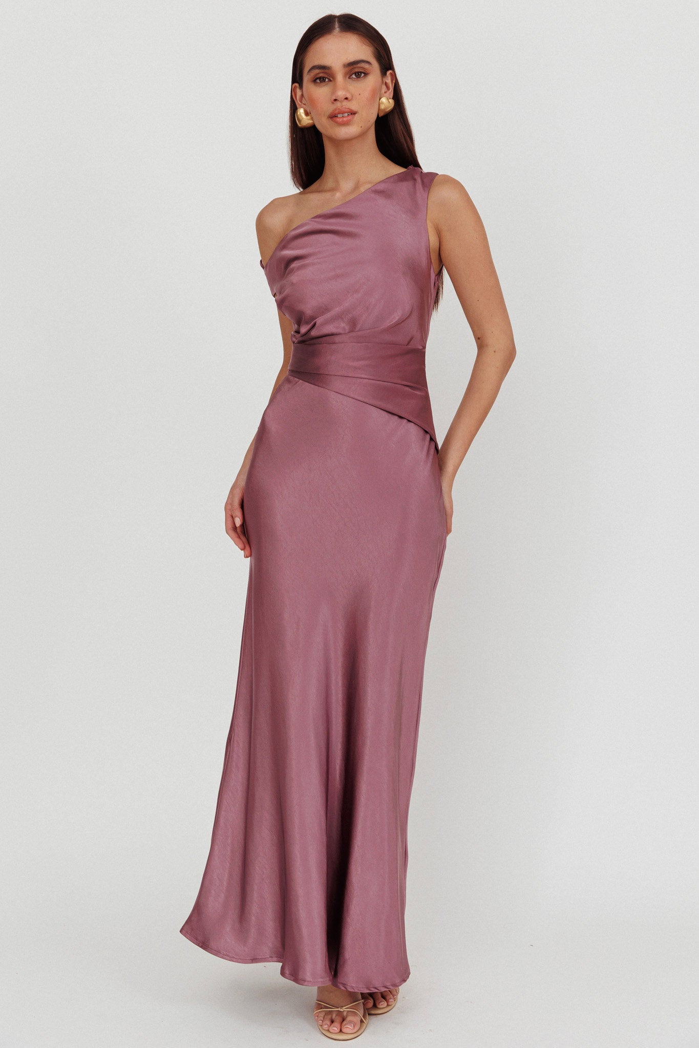 Twilight Asymmetric Neckline Maxi Dress Grape-Fable Dress