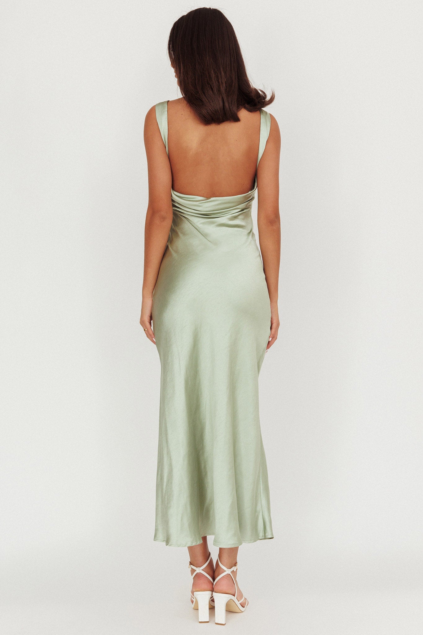 Carmine Satin Sleeveless Maxi Dress Sage-Fable Dress