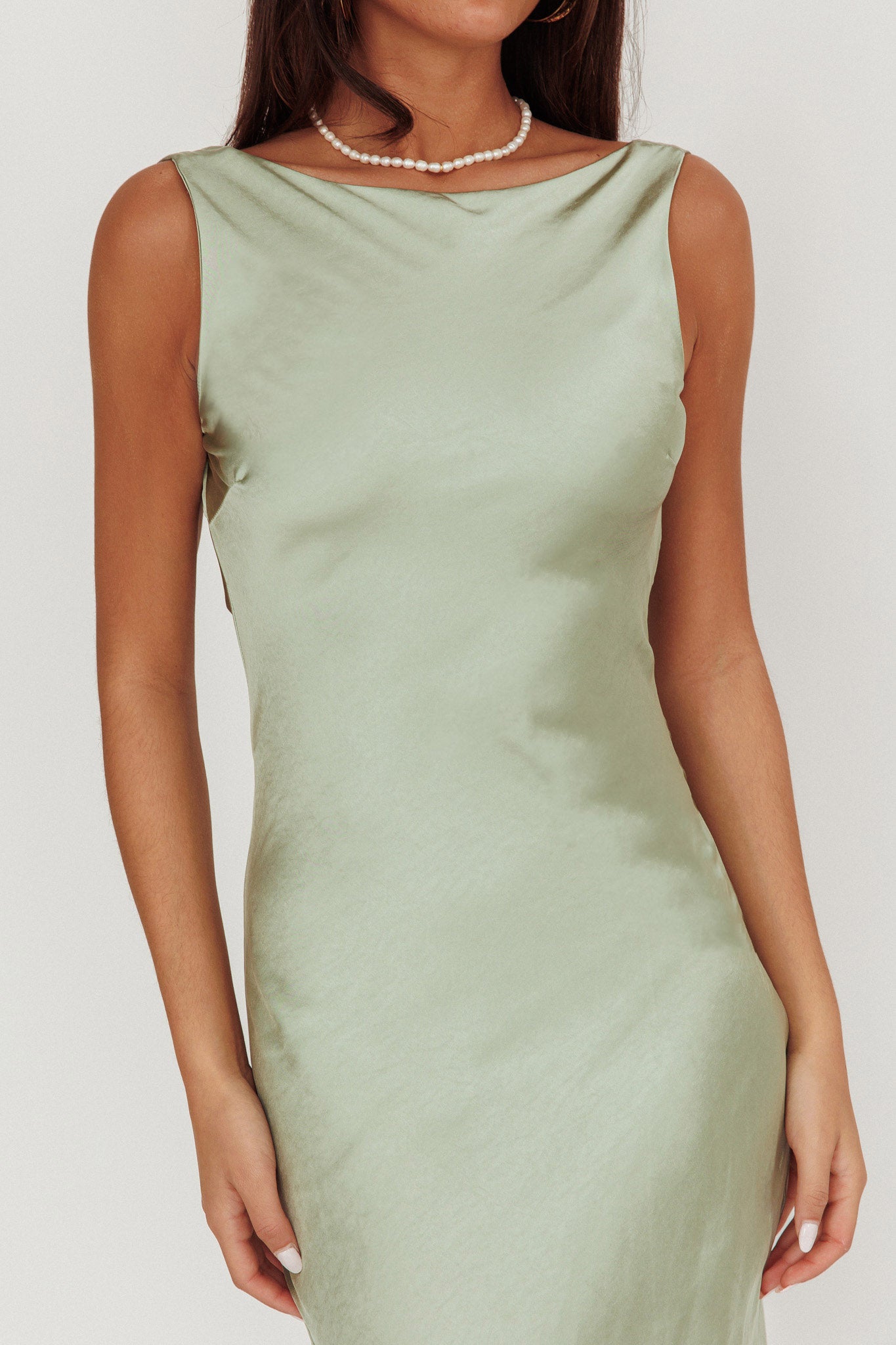 Carmine Satin Sleeveless Maxi Dress Sage-Fable Dress
