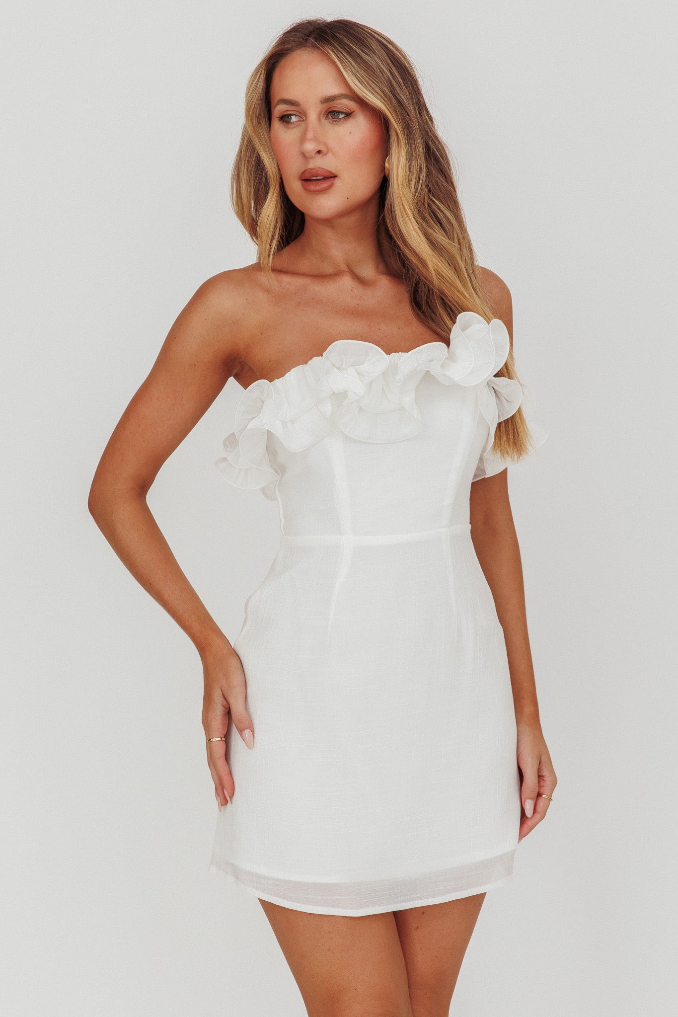 Norah Strapless Mini Dress White-Fable Dress